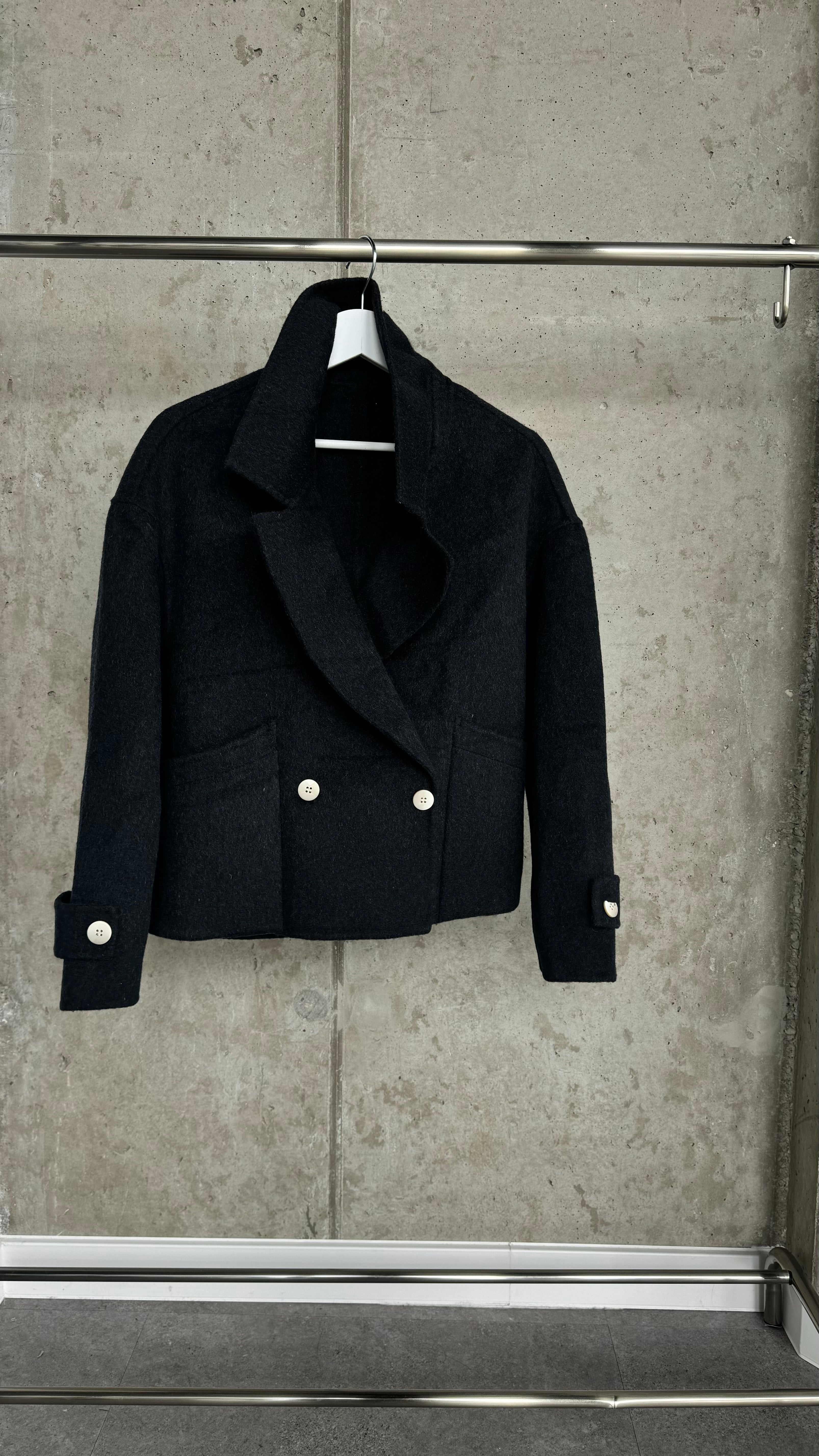 Szara / czarna kurtka damska 100% wełna - Eterna Petite