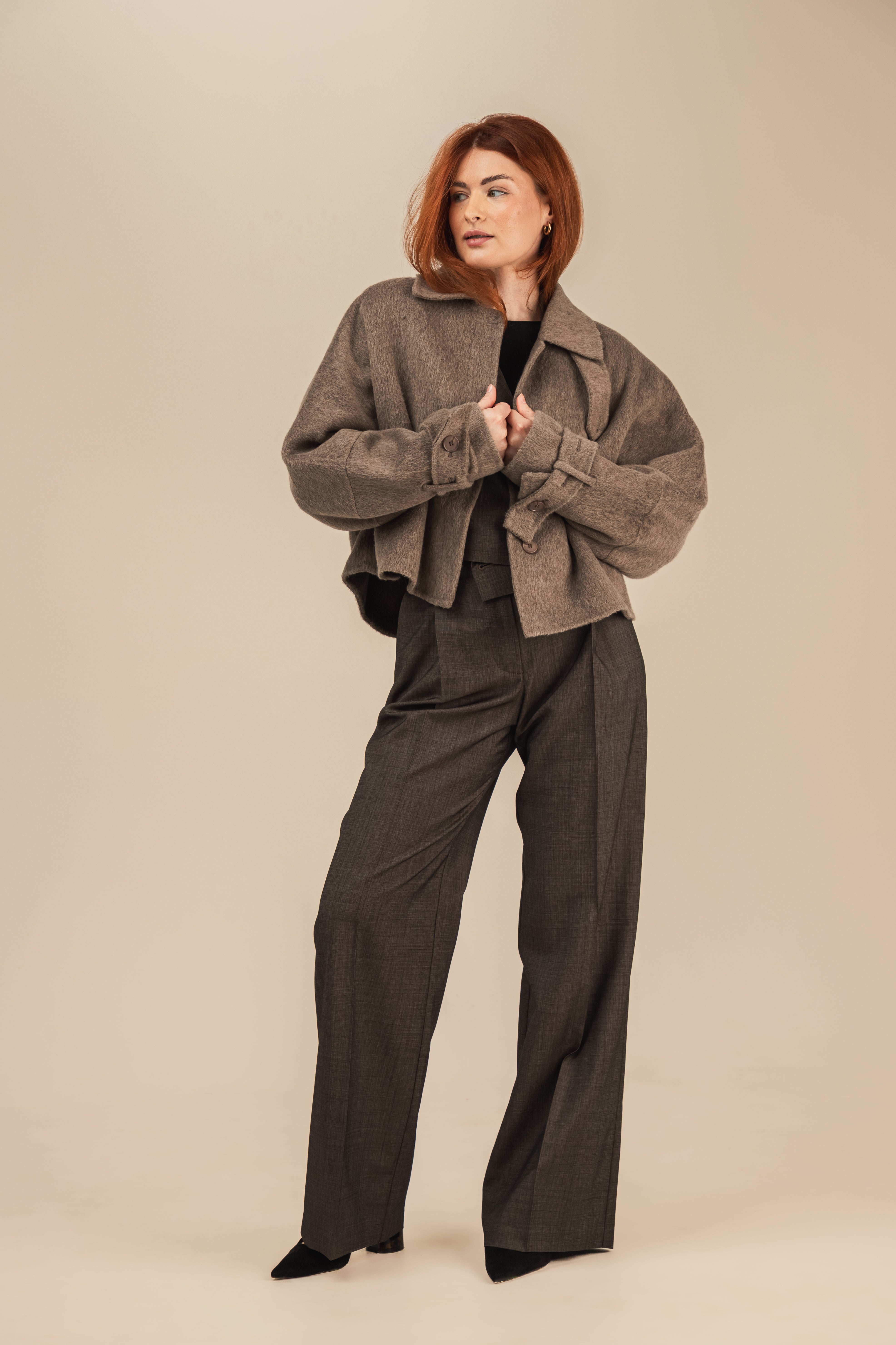 Krótka kurtka wełniana Bruno - double face / ręcznie wykańczana