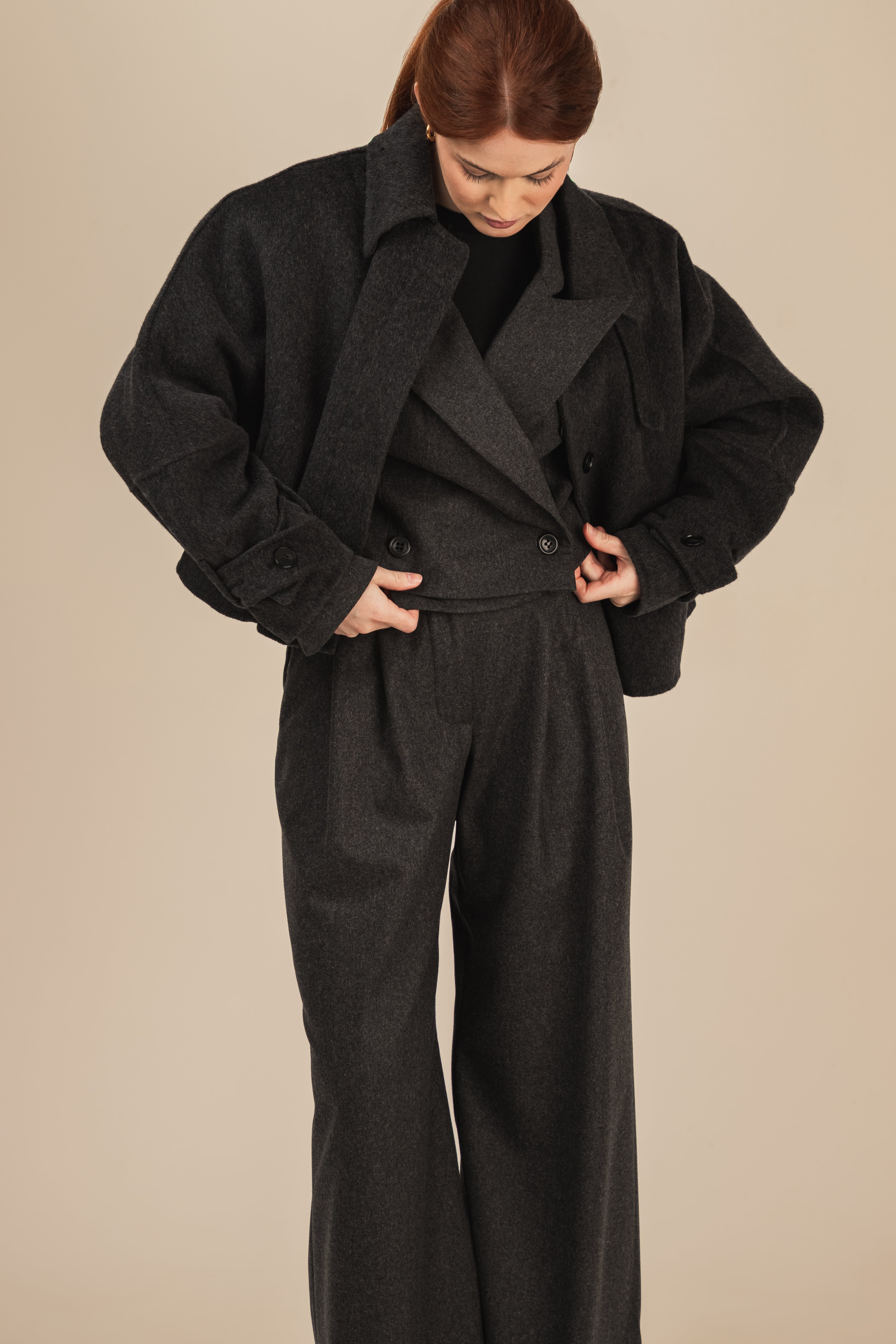 Krótka kurtka wełniana Bruno - double face / ręcznie wykańczana