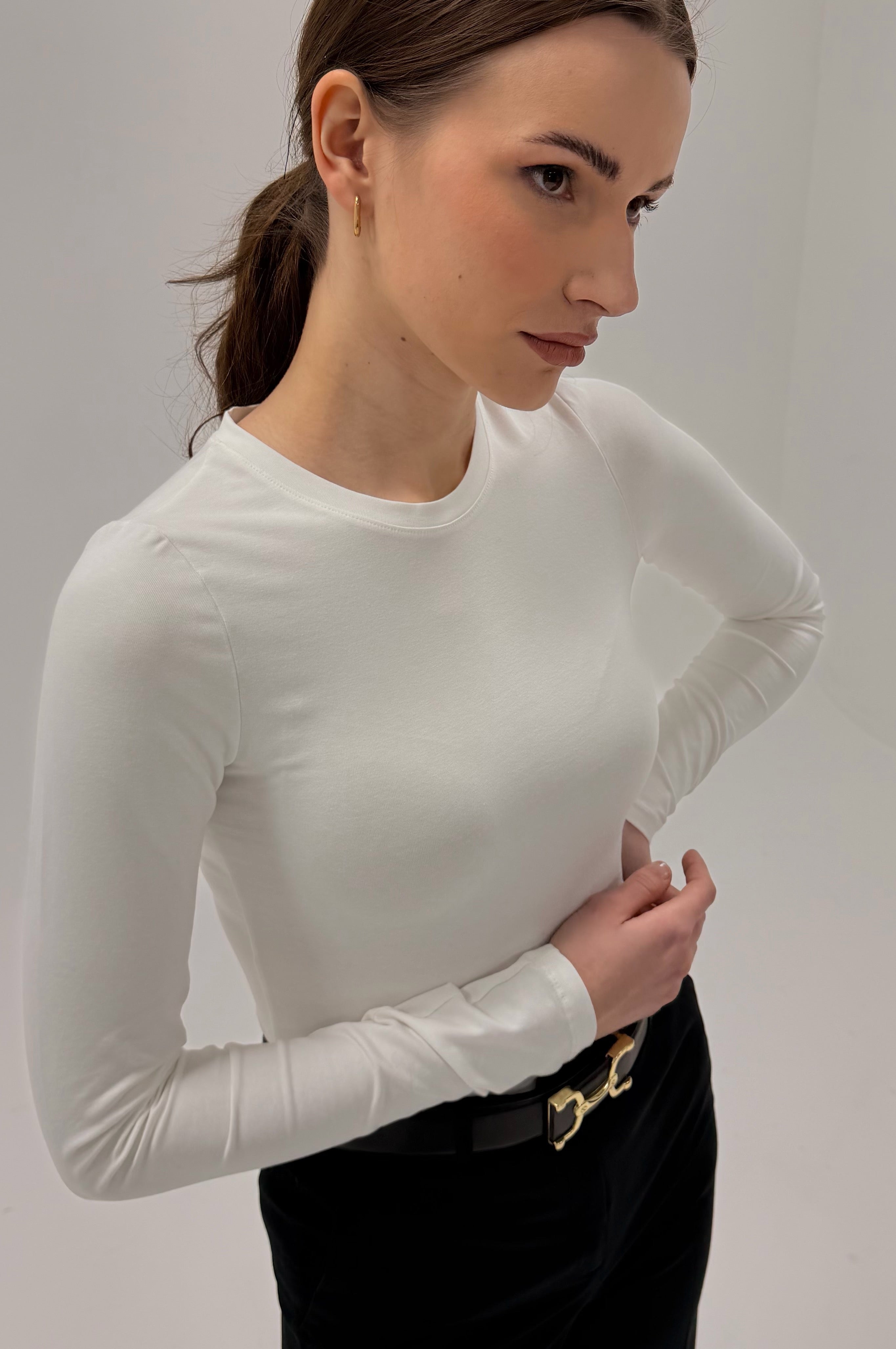 Dopasowany top z długim rękawem Slim Core – Bawełna z elastanem, odporna na mechacenie