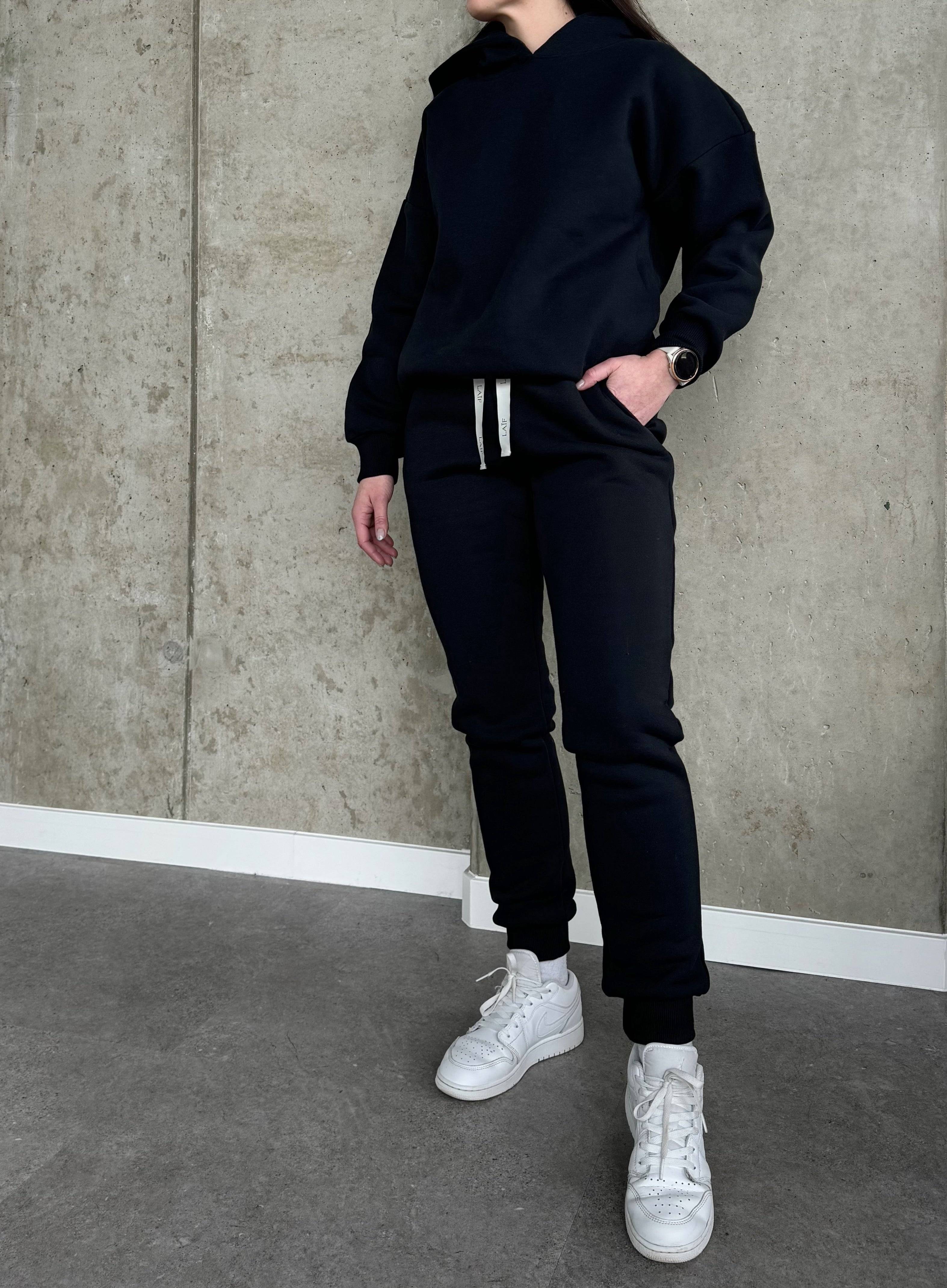 spodnie dresowe damskie premium dla wysokich ściągacz czarne