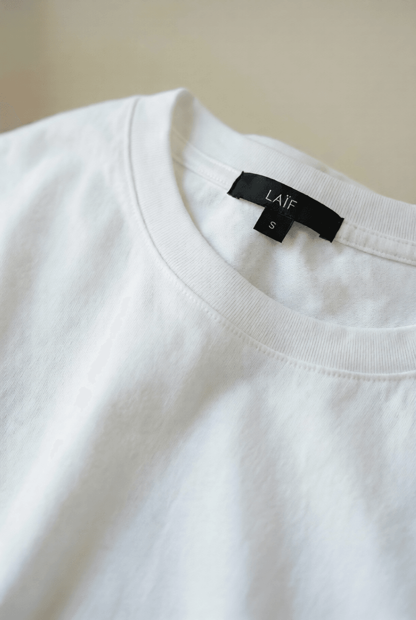 Biały bawełniany T-shirt oversize - widok na metkę i kołnierz