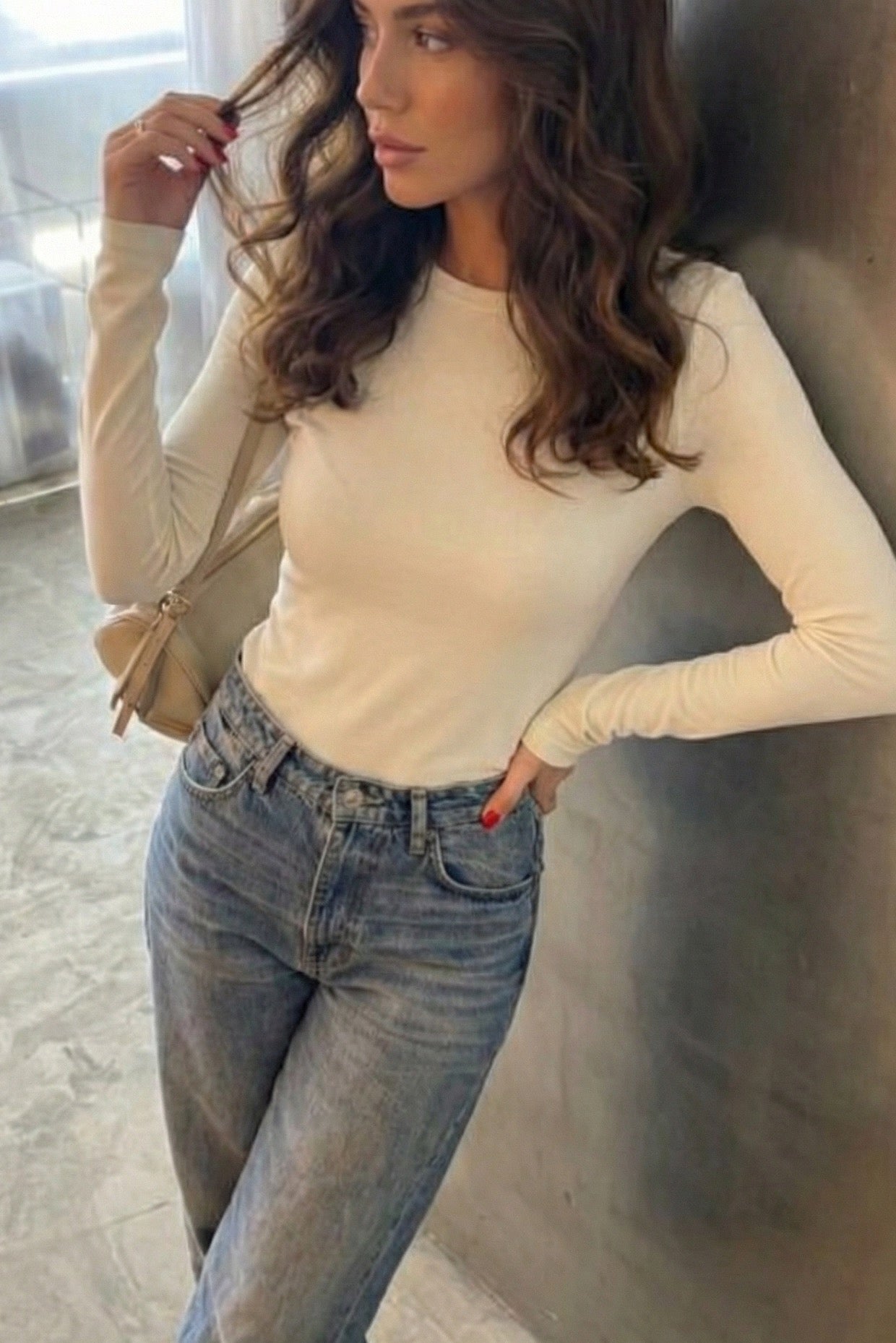 Dopasowany top z długim rękawem Slim Core – Bawełna z elastanem, odporna na mechacenie