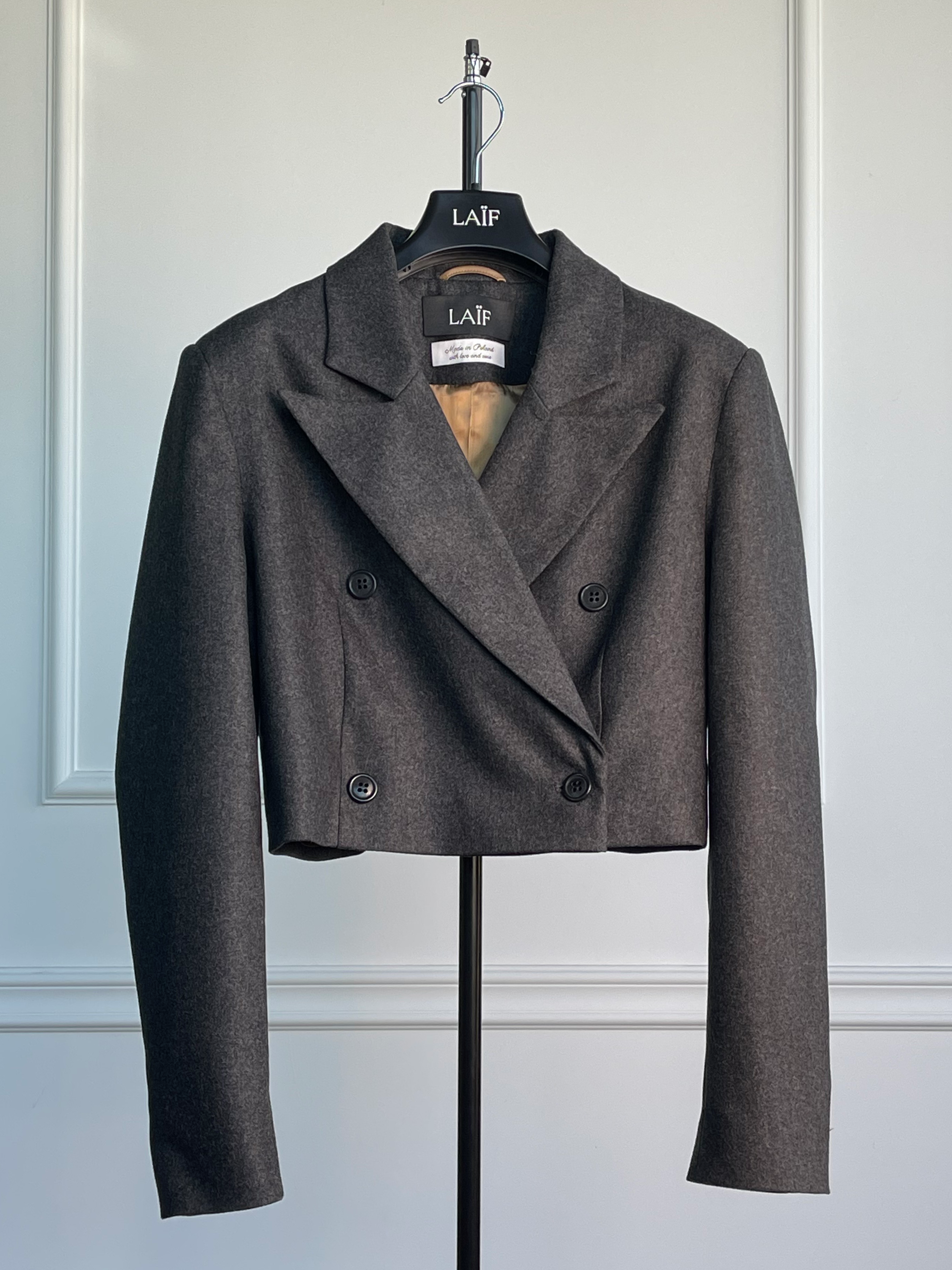 Szara krótka marynarka damska z wełny i kaszmiru - Aston