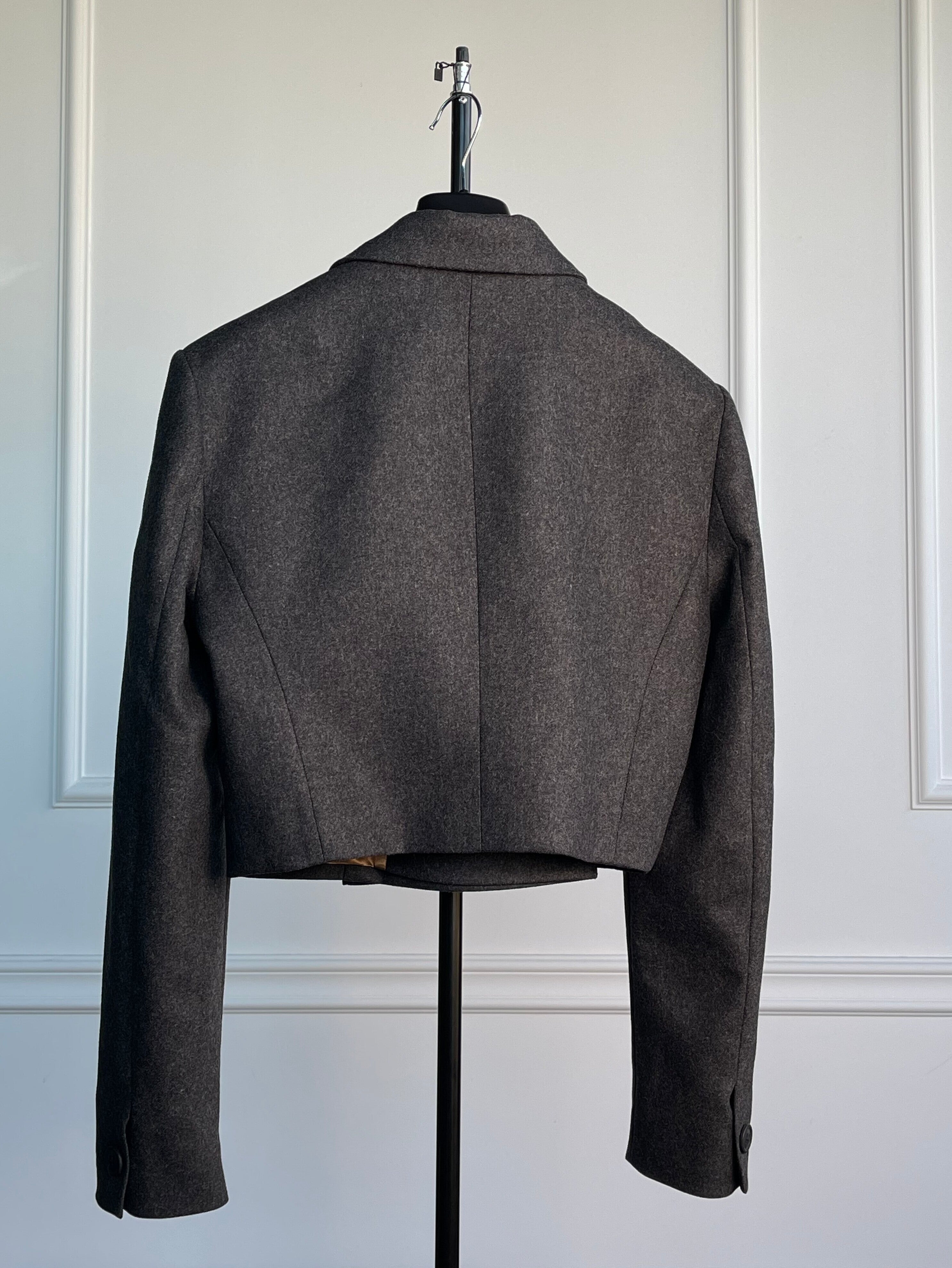 Szara krótka marynarka damska z wełny i kaszmiru - Aston