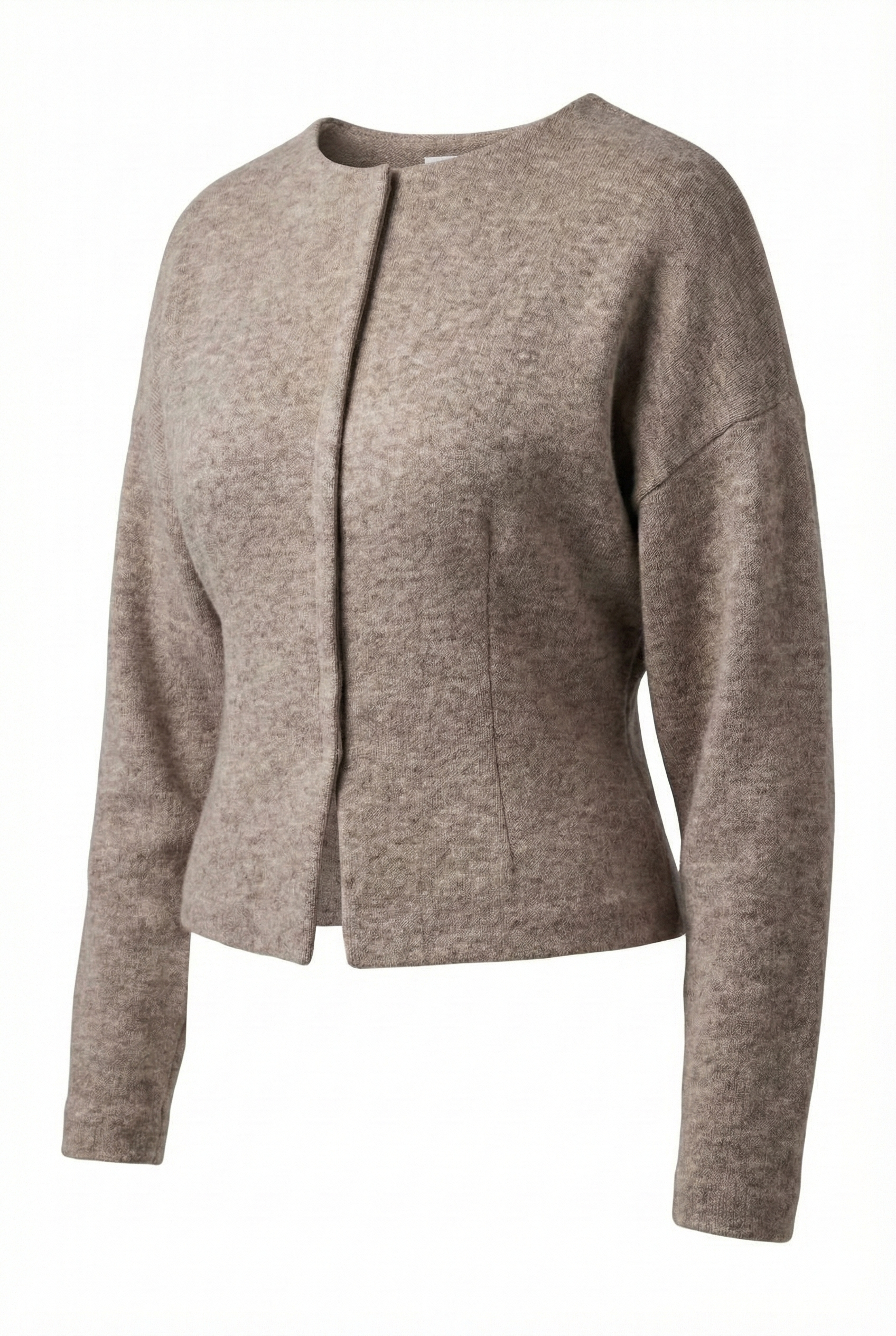 Taliowany sweter-żakiet z czystej wełny / rayon / tencel na modelce, elegancki i kobiecy, odzież z kategorii kardiganów