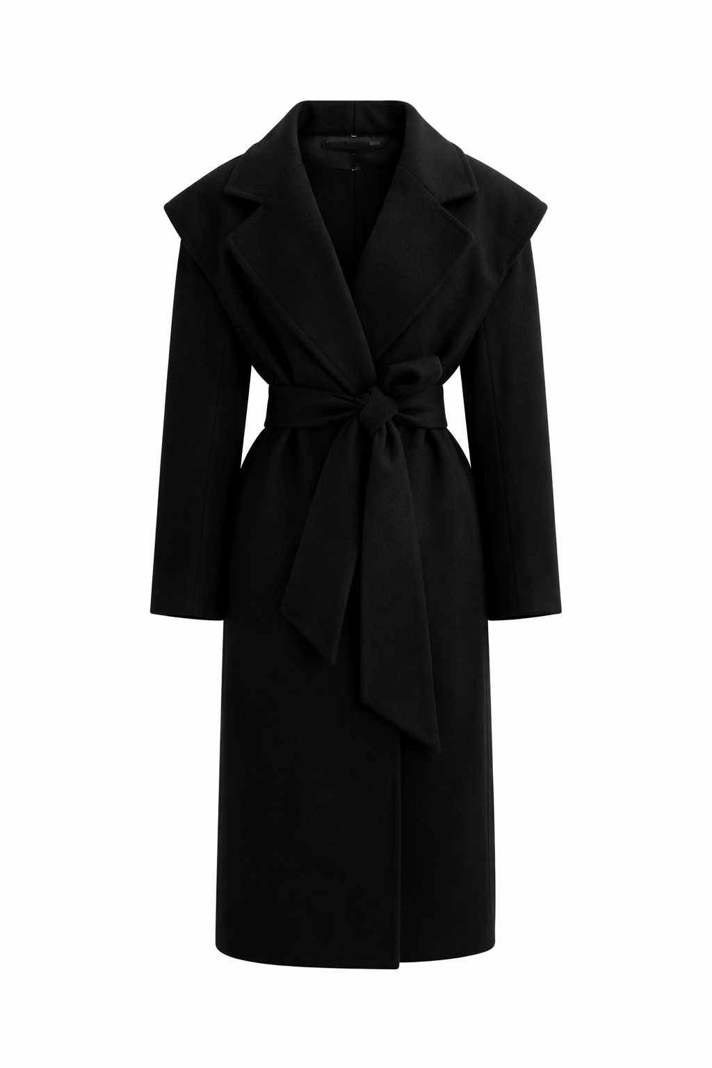Czarny płaszcz z szerokimi ramionami - NEO - wełna i kaszmir