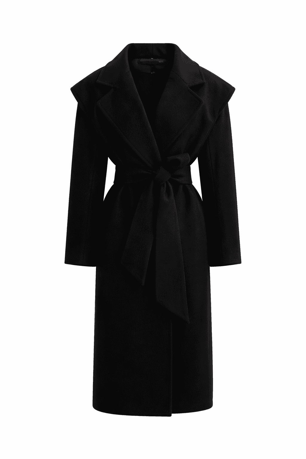 czarny płaszcz z szerokimi ramionami, klasyczny, elegancki, odzież wierzchnia na chłodne dni