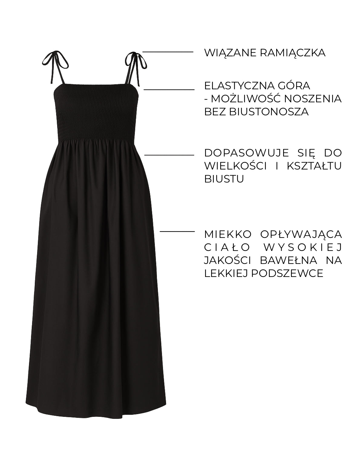 Długa, bawełniana sukienka na ramiączkach AMALFI