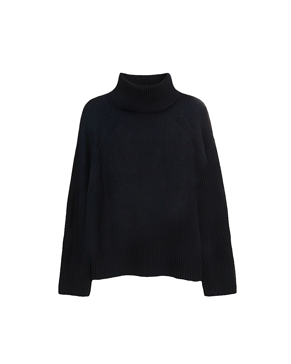 Sweter oversize z golfem, wiskoza BOLD - czarny / krem