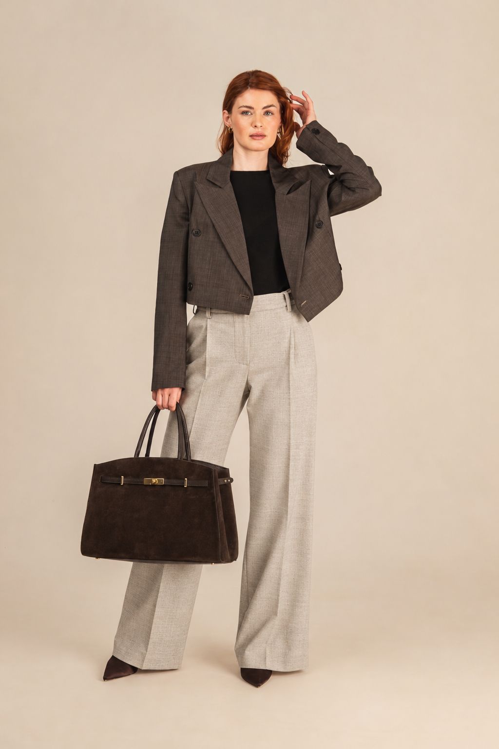 Spodnie damskie Greige Wool LAÏF – elegancki model z kantem