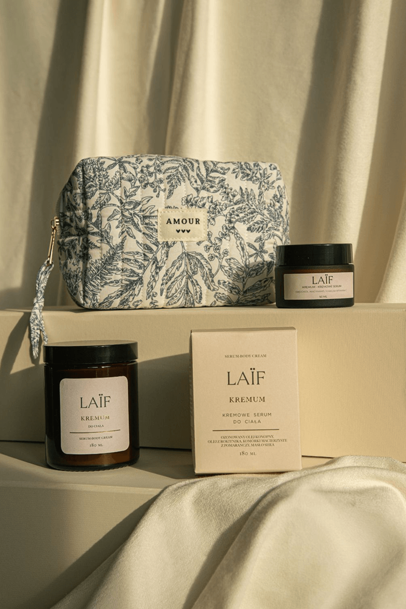 Luksusowy zestaw prezentowy w wyjątkowej kosmetyczce - kremowe serum do twarzy, kremowe serum do ciała.