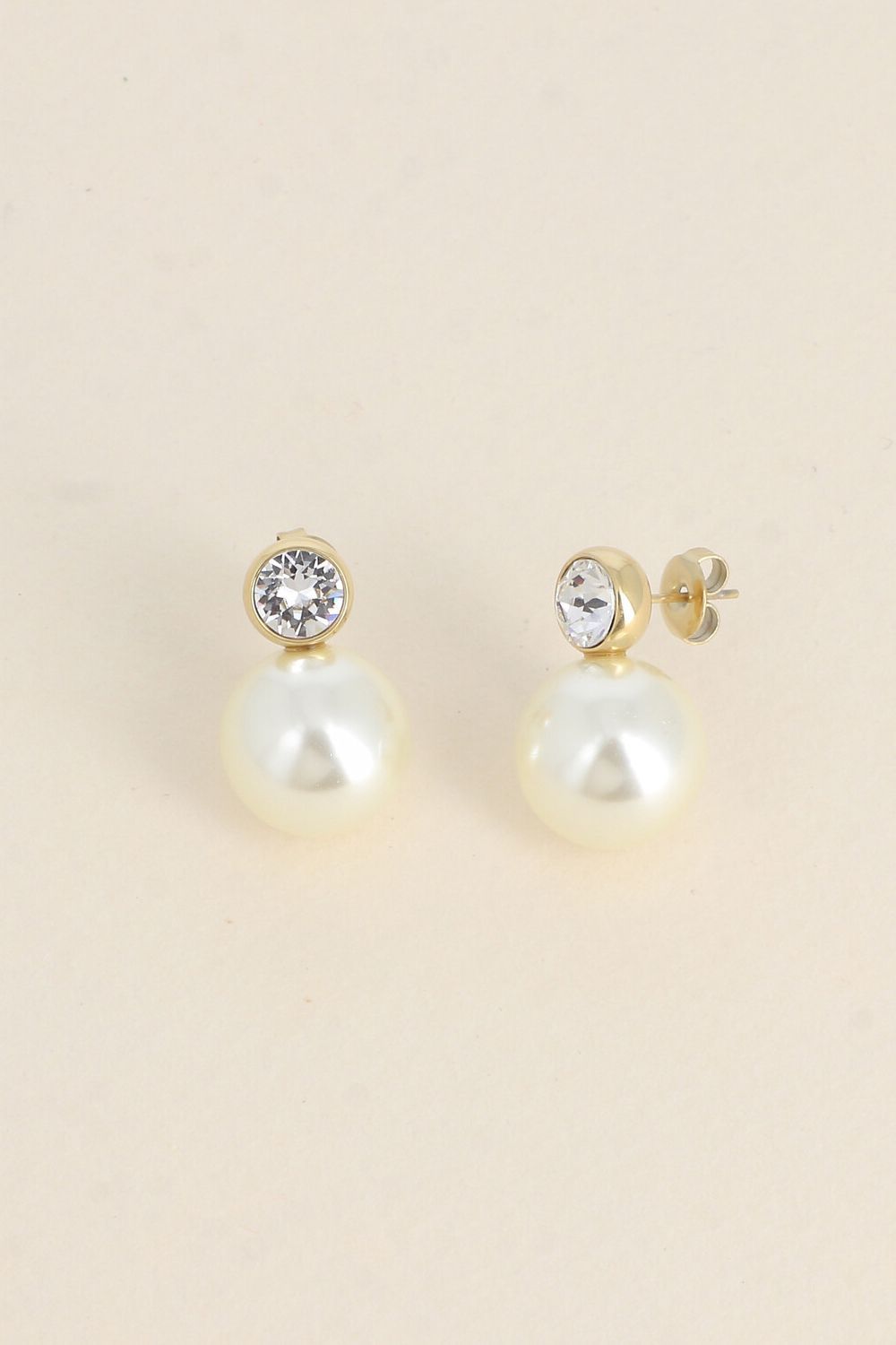 Kolczyki z kryształem i białą perłą z żywicy Double