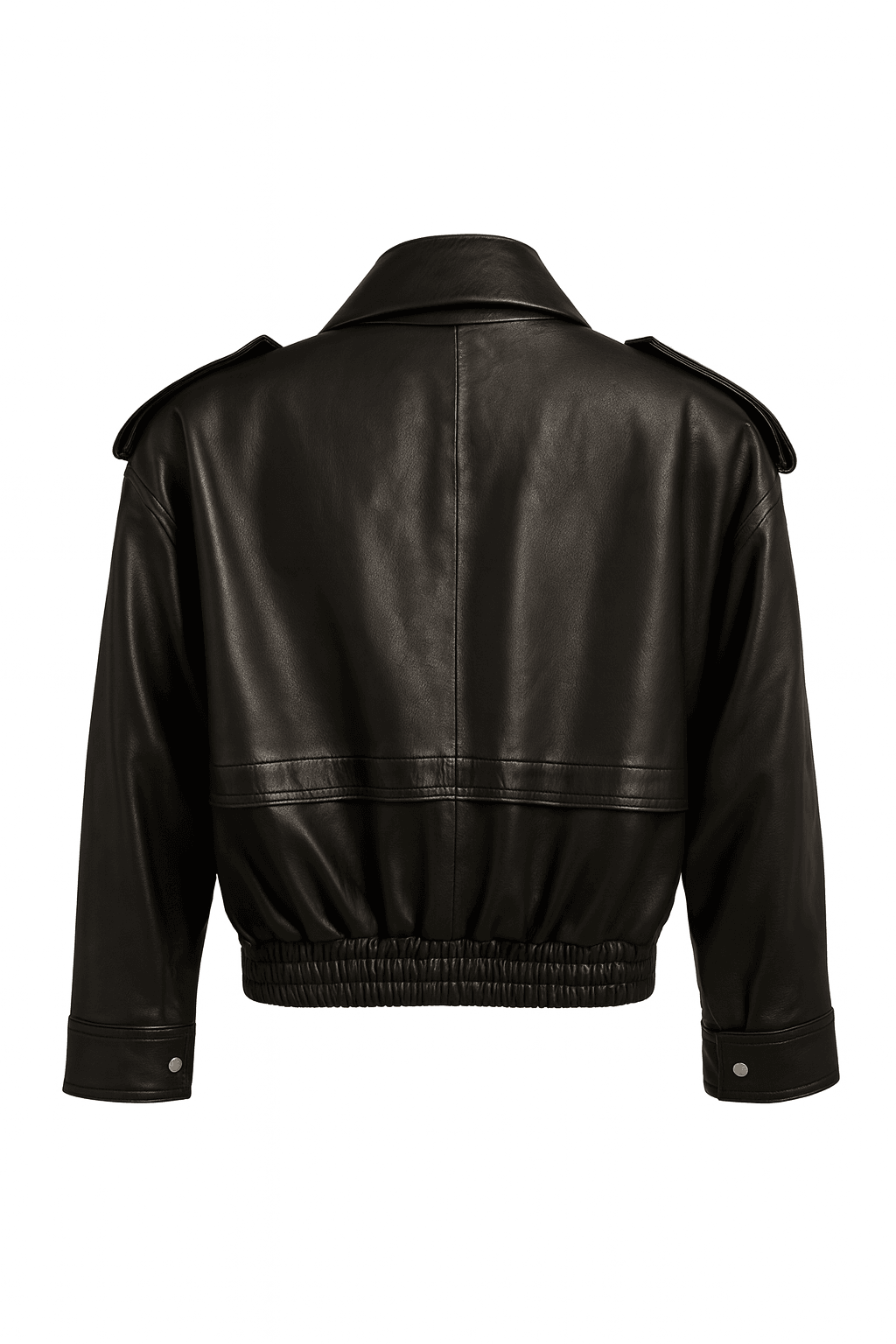Czarna skórzana kurtka w stylu lat 90. oversize zapięta - widok z tyłu
