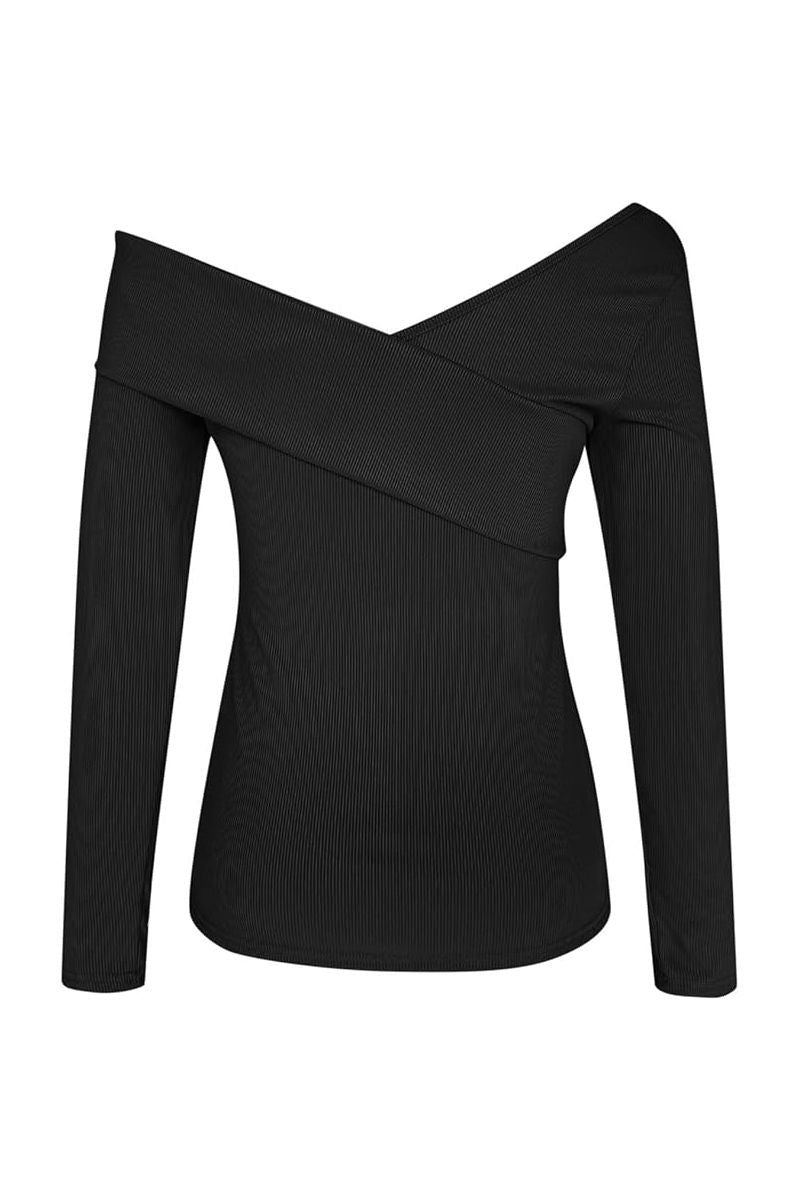 Elegancka bluzka z odkrytymi ramionami, czarna - LARA