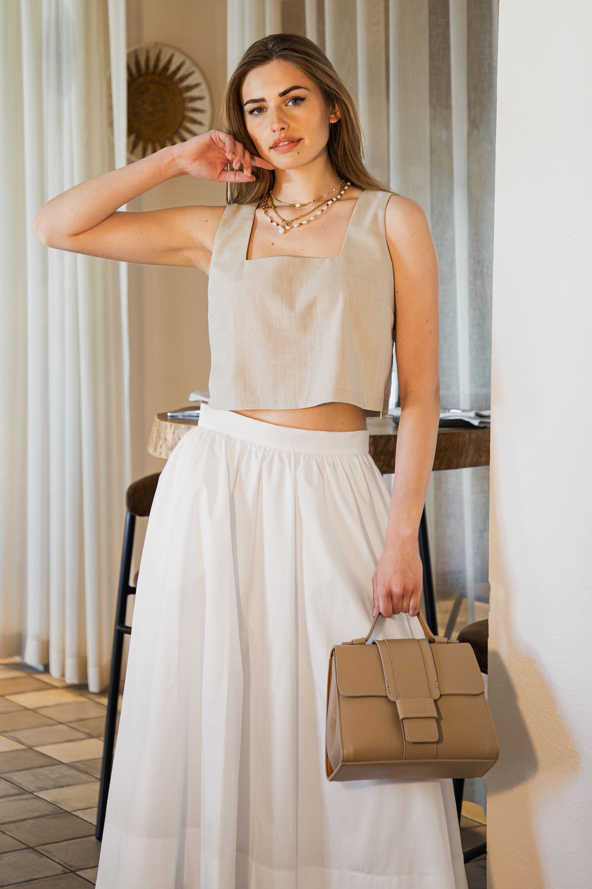 Bawełniana spódnica midi z kieszeniami VELA