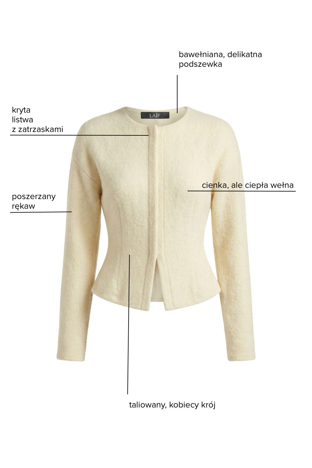 Paula Cardi – taliowany sweter-żakiet z czystej wełny / rayon / tencel