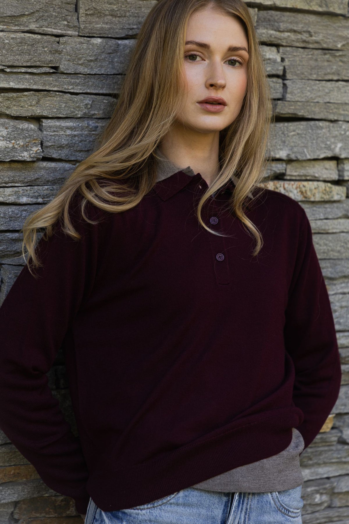 Damski sweter polo ze 100% wełny merino - Soren