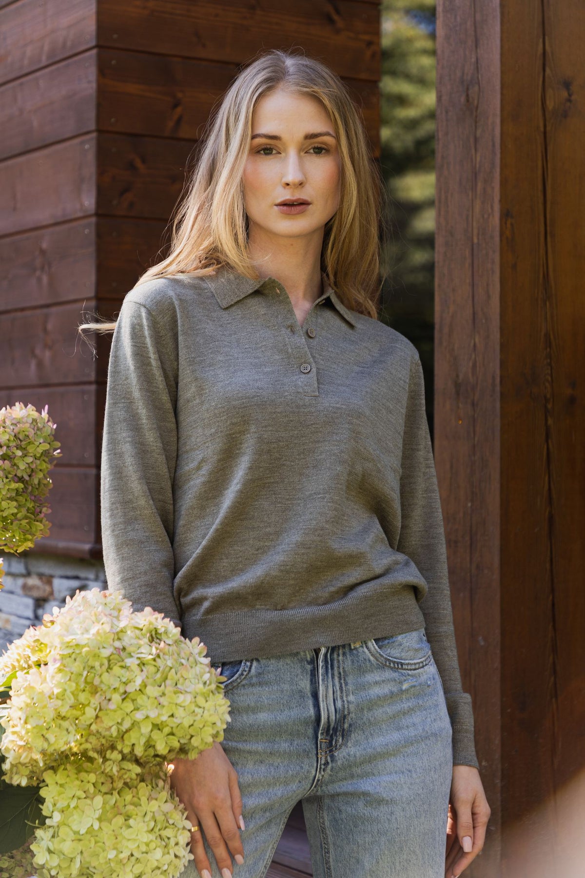 Damski sweter polo ze 100% wełny merino - Soren
