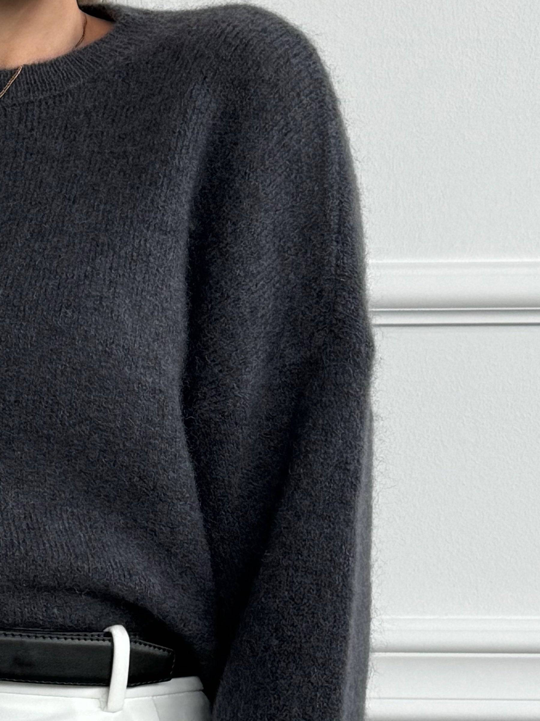 Sweter damski miękki beżowy szary kid moher wełna merino