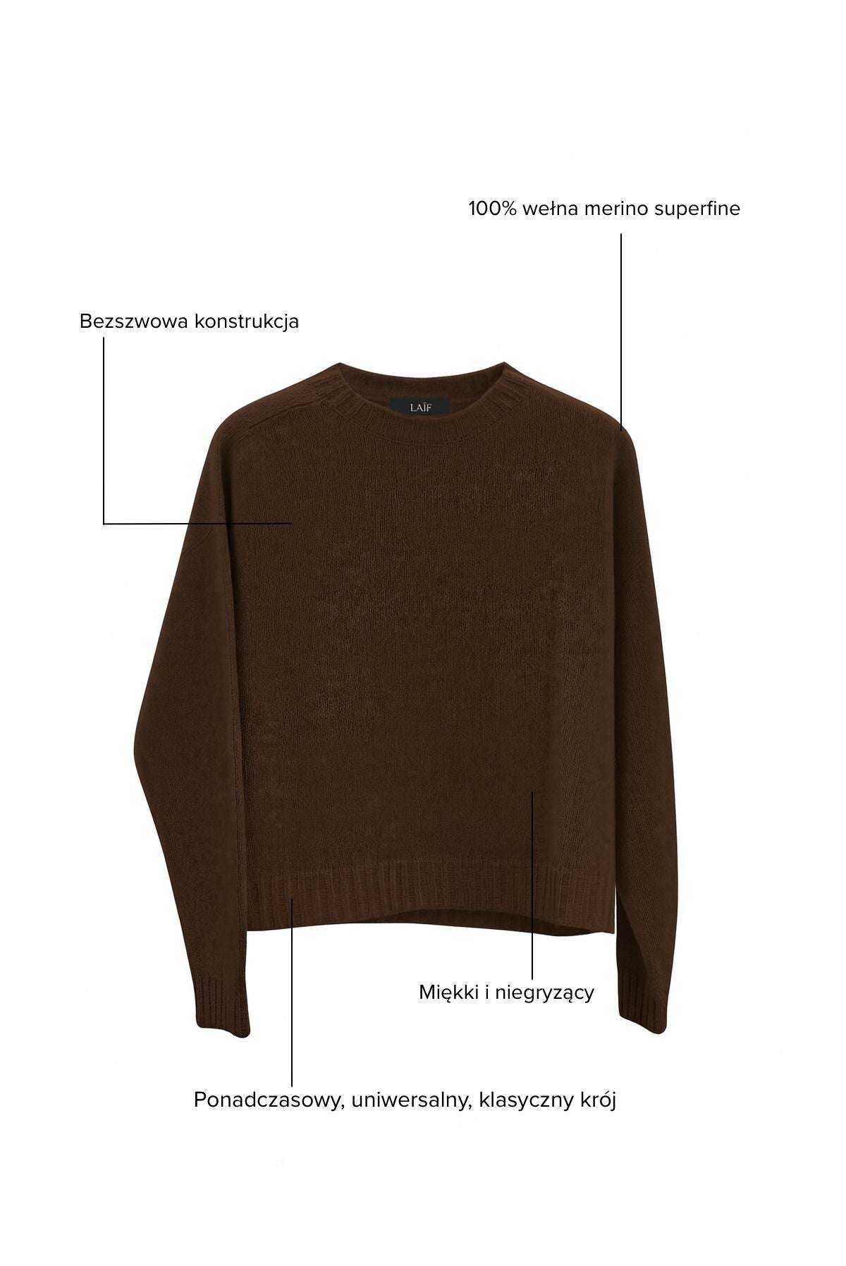 Wełniany sweter Olmera w kolorze czekoladowym