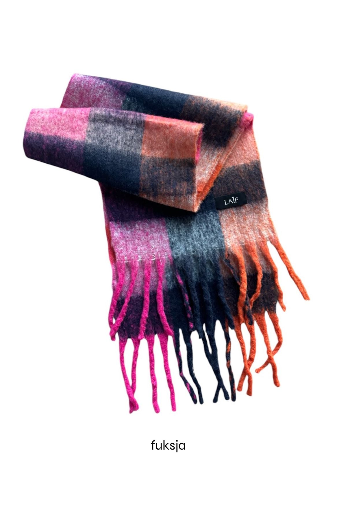 Kolorowy szal zimowy damski COZY wełna 20% wiskoza 80%