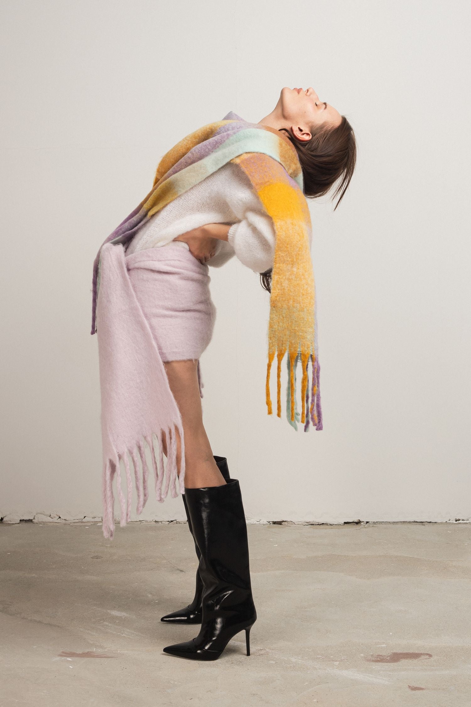 Kolorowy szal zimowy damski COZY wełna 20% wiskoza 80%