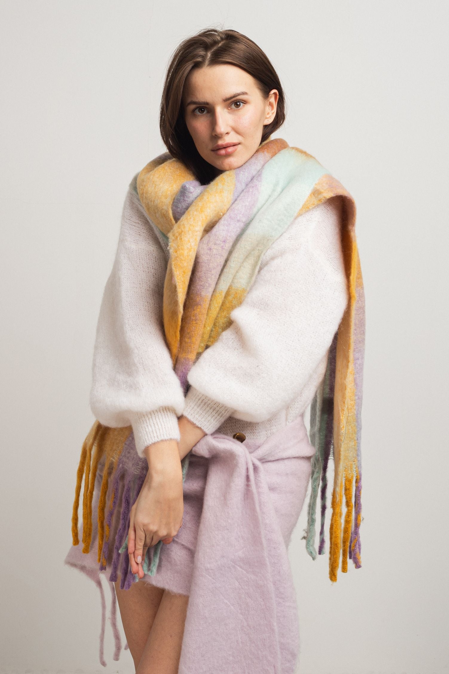 Kolorowy szal zimowy damski COZY wełna 20% wiskoza 80%