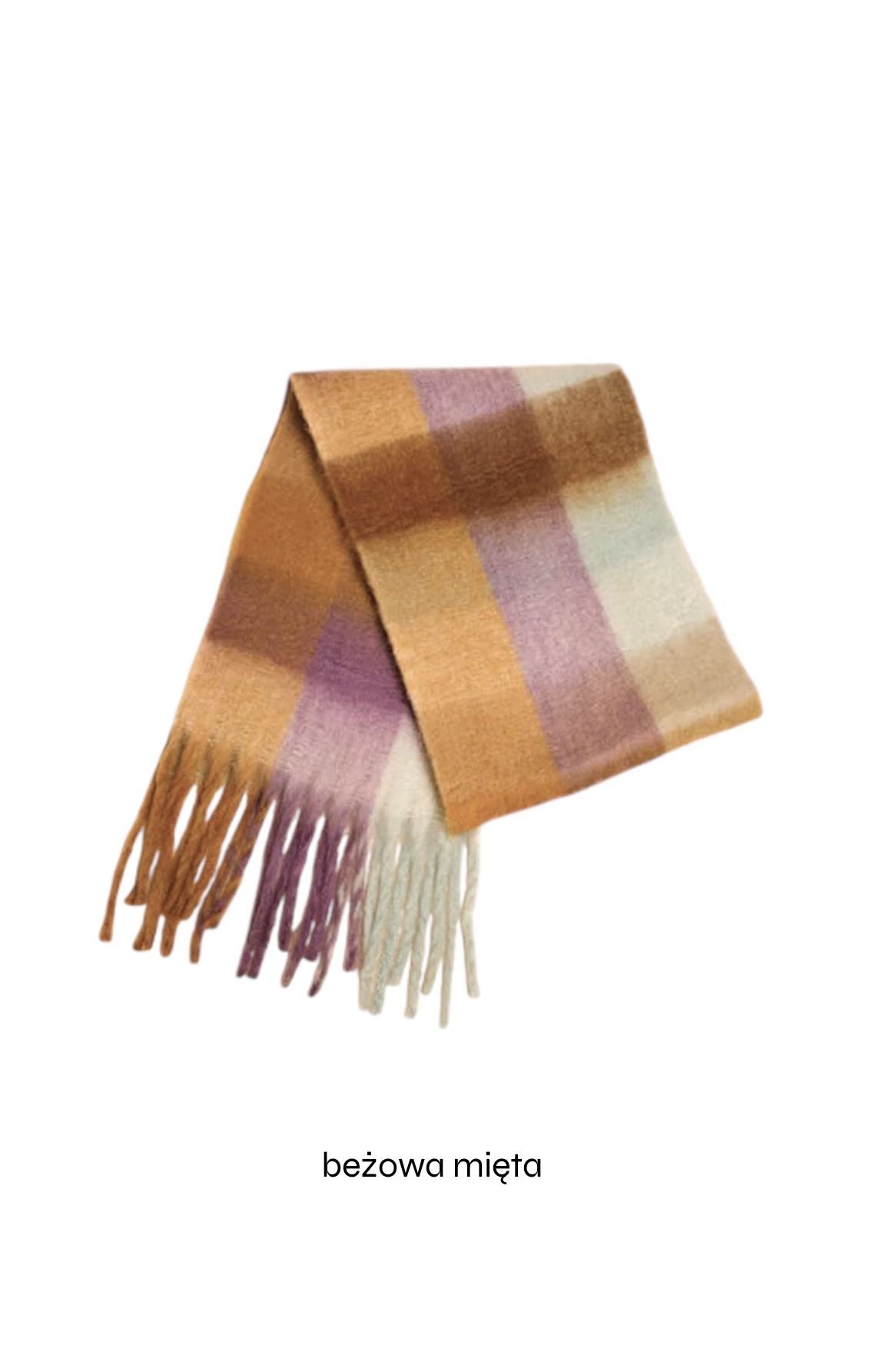 Kolorowy szal zimowy damski COZY wełna 20% wiskoza 80%