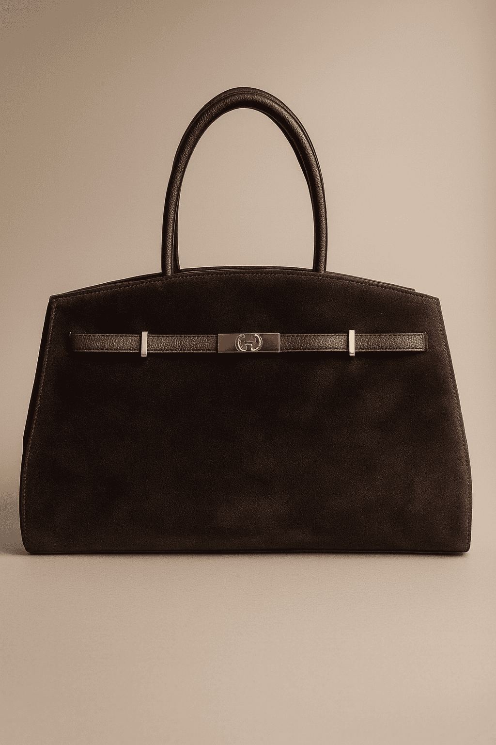 Duża zamszowa torebka damska w kolorze czekoladowym - widok z przodu