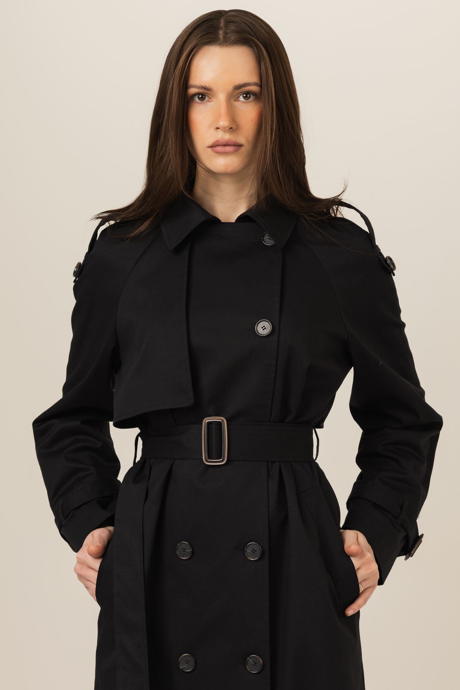 Klasyczny trencz damski długi płaszcz na wiosnę i jesień - beżowy / czarny / granatowy