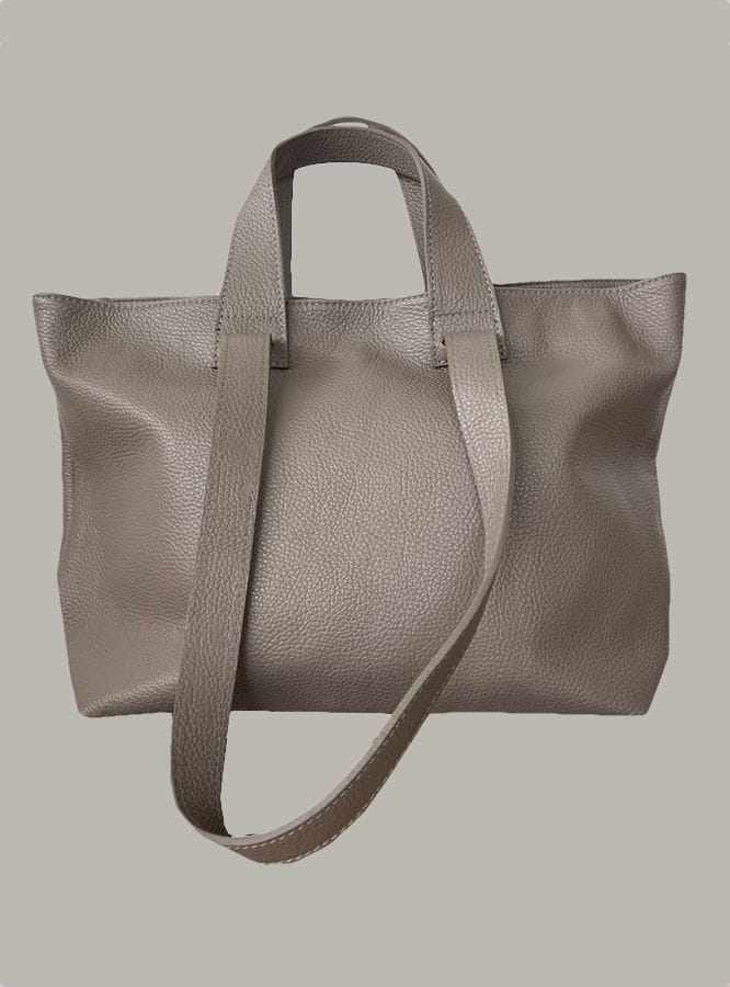 Skórzana shopperka - Duża torebka tote, mieści laptopa - taupe