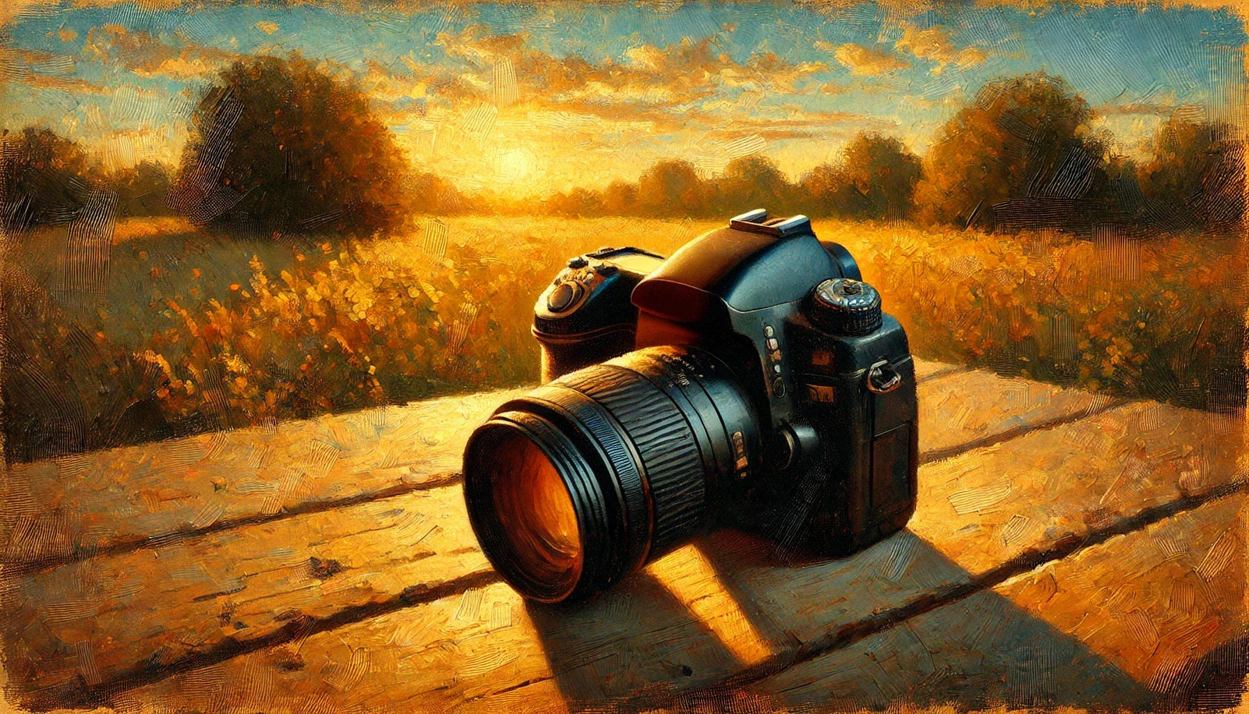 aparat fotograficzny na tle golden hour