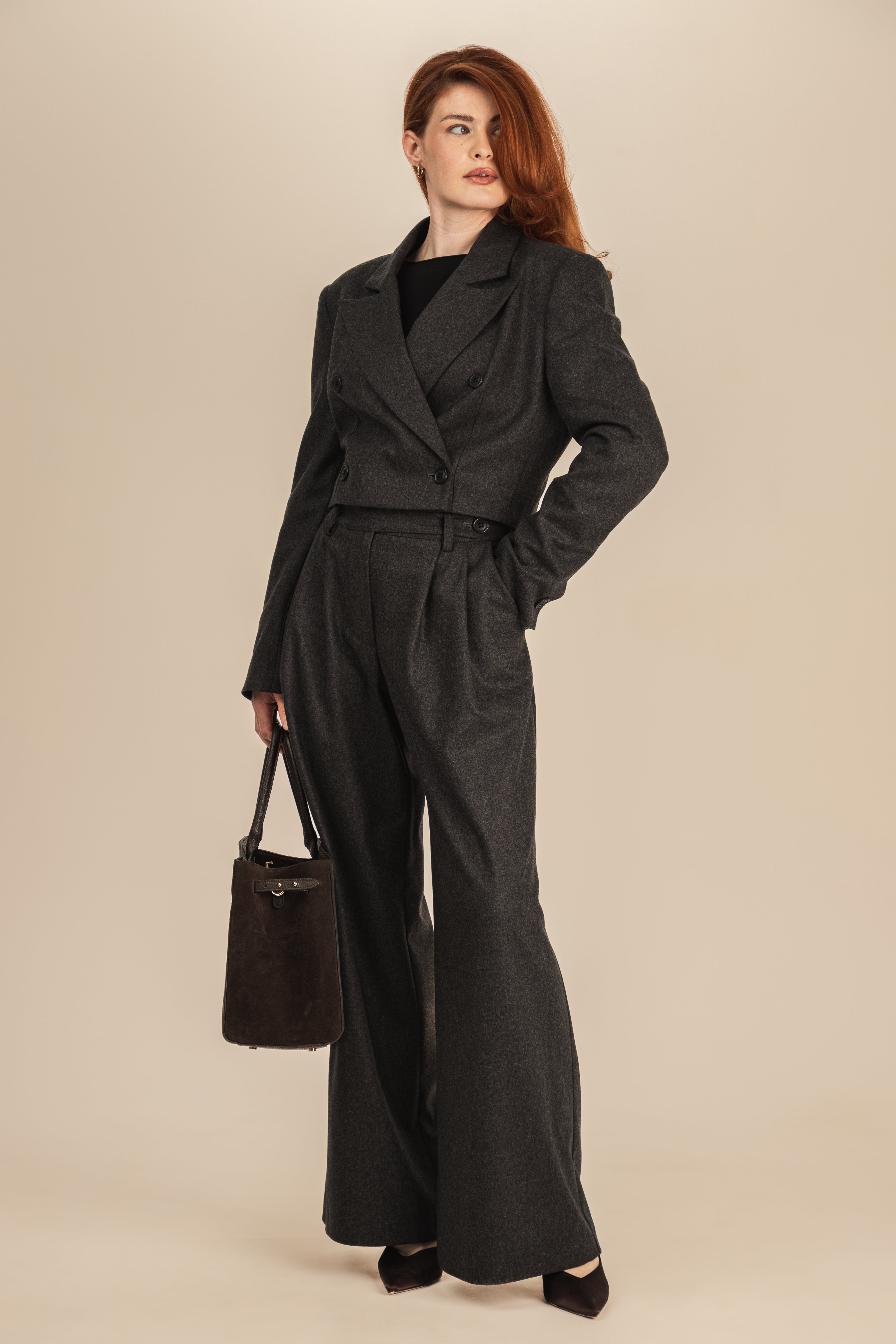 Szare spodnie damskie - wełna i kaszmir -  Aston