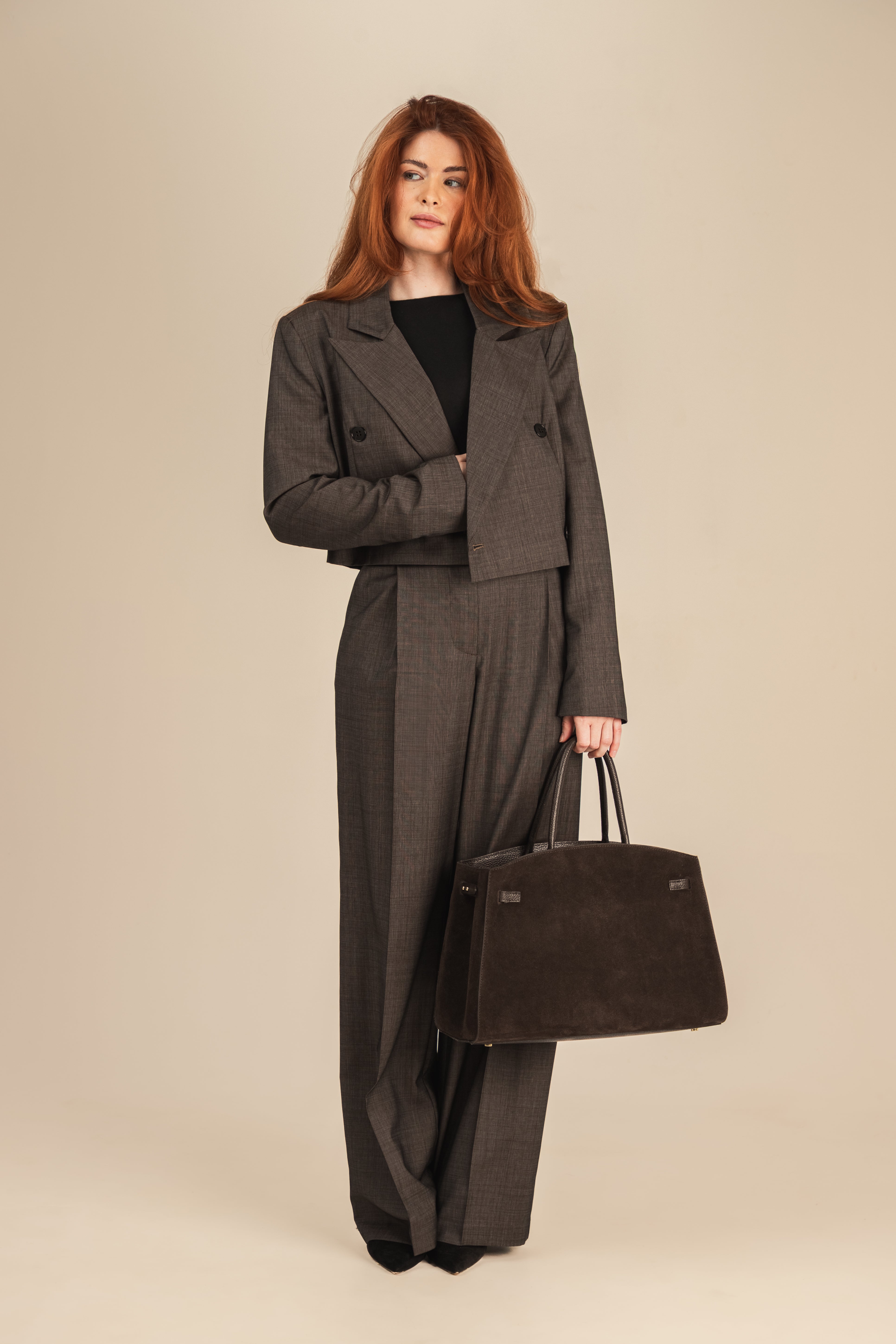 Brązowa dwurzędowa marynarka damska 100% wełny dziewiczej - Caffe