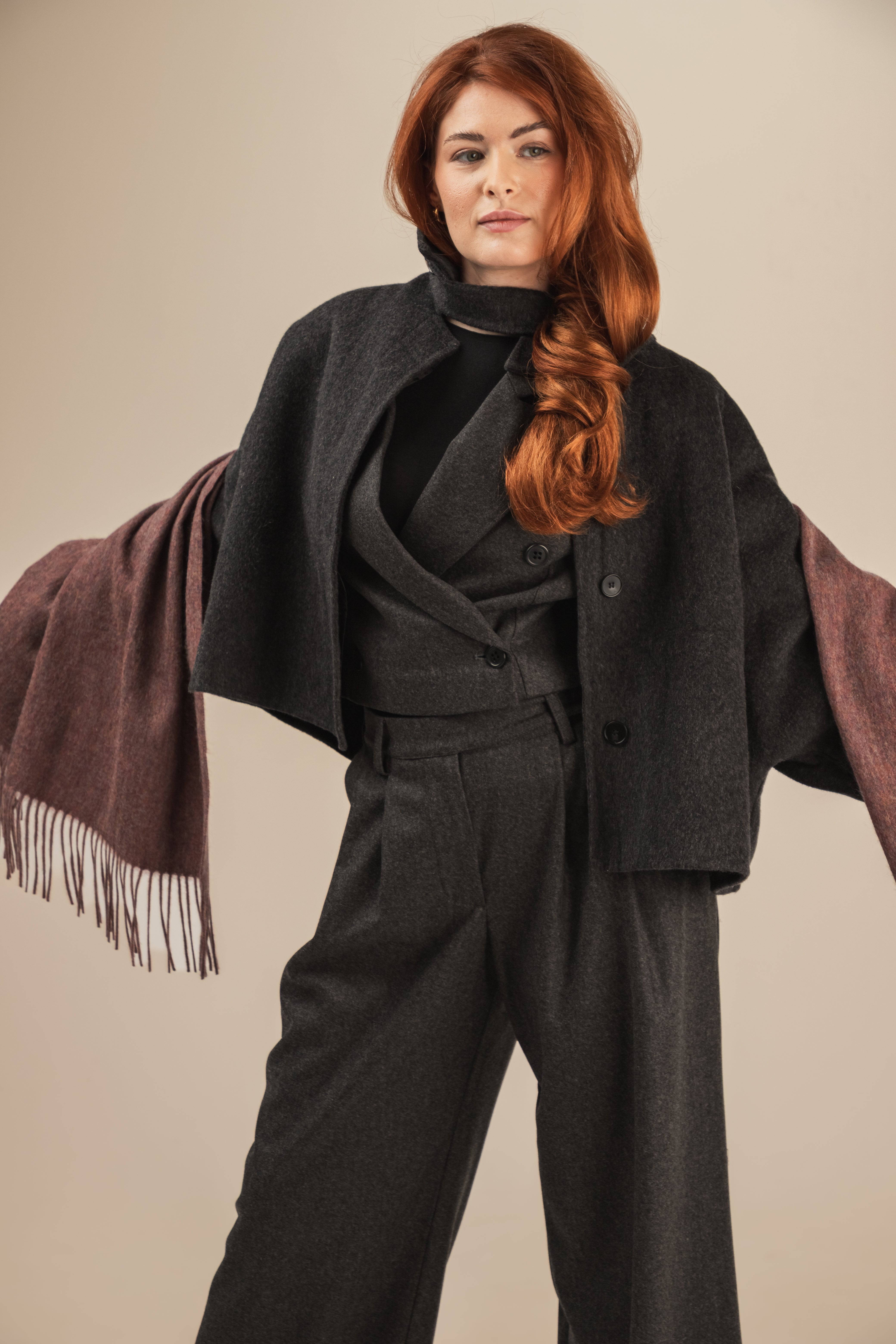 Krótka kurtka wełniana Bruno - double face / ręcznie wykańczana