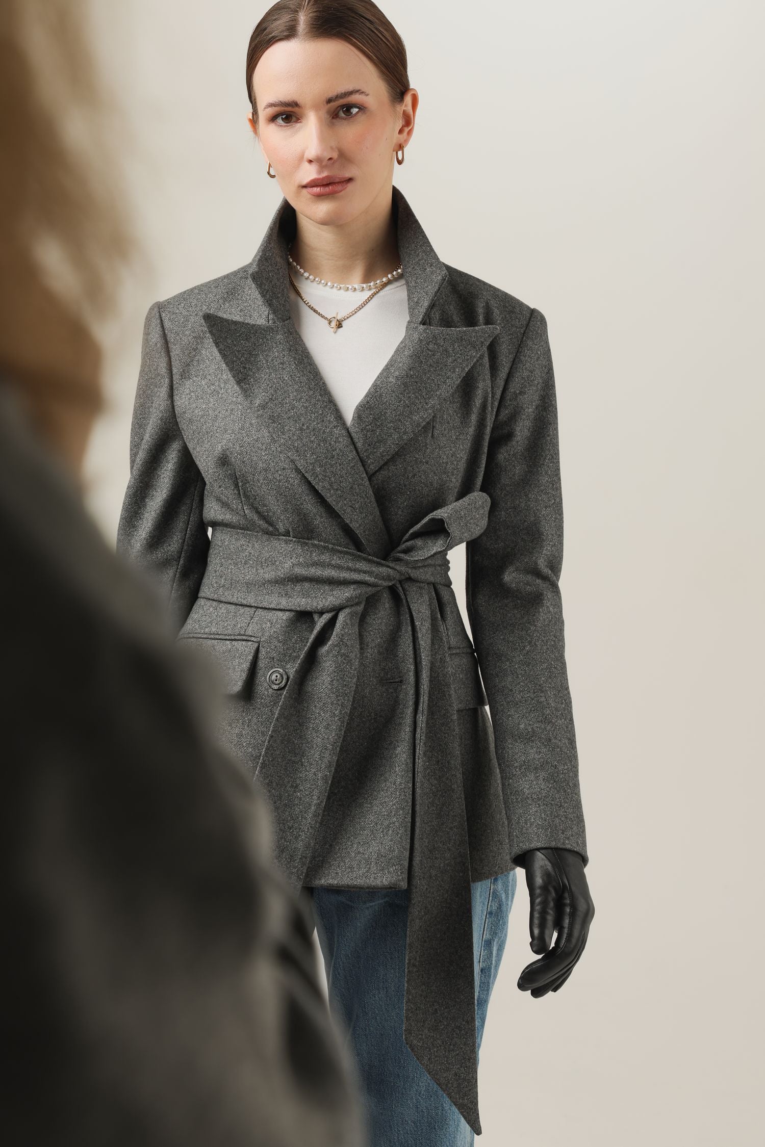 Długi szary pasek wełniany z kaszmirem Eliot