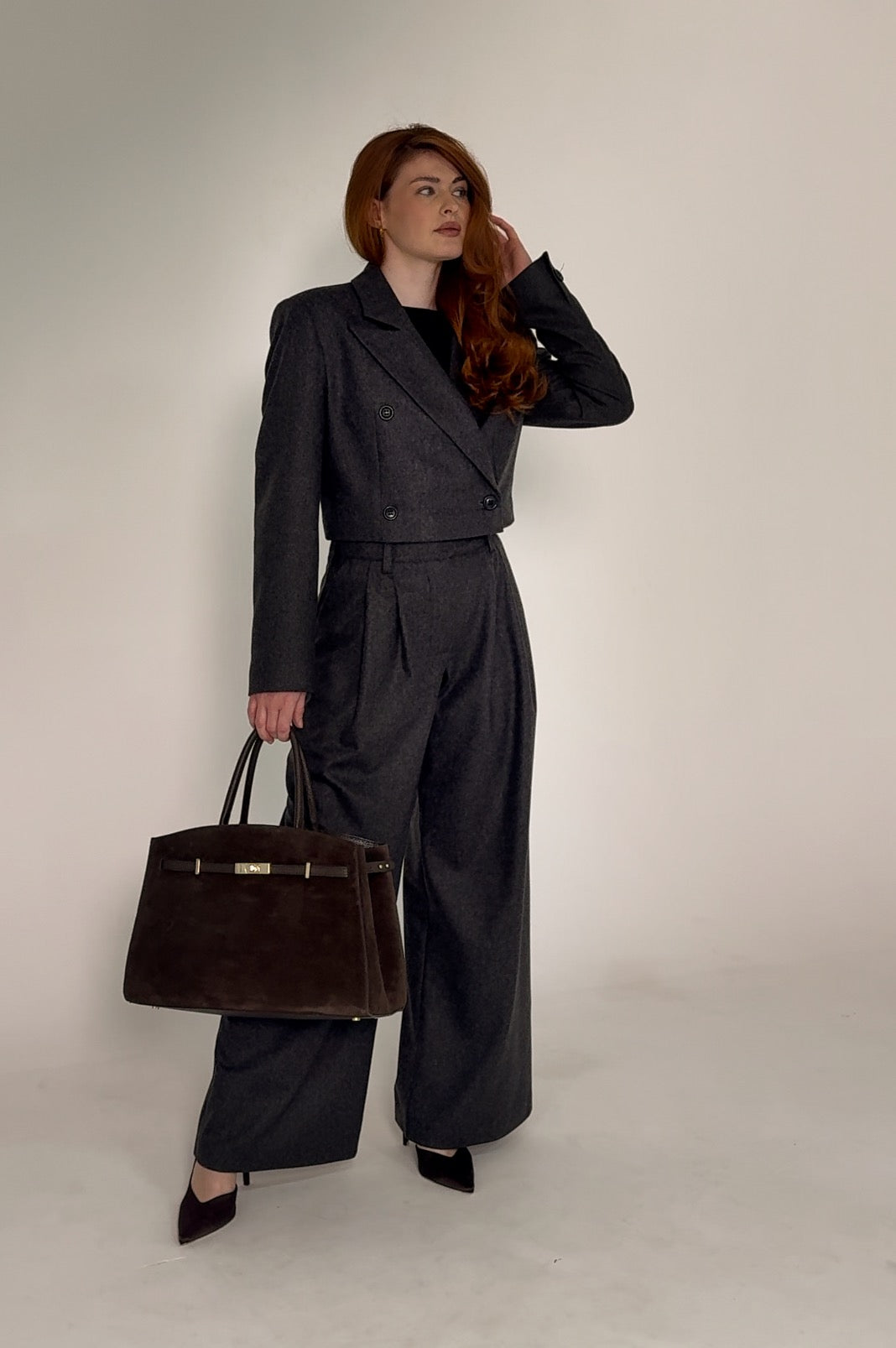 Szare spodnie damskie - wełna i kaszmir -  Aston