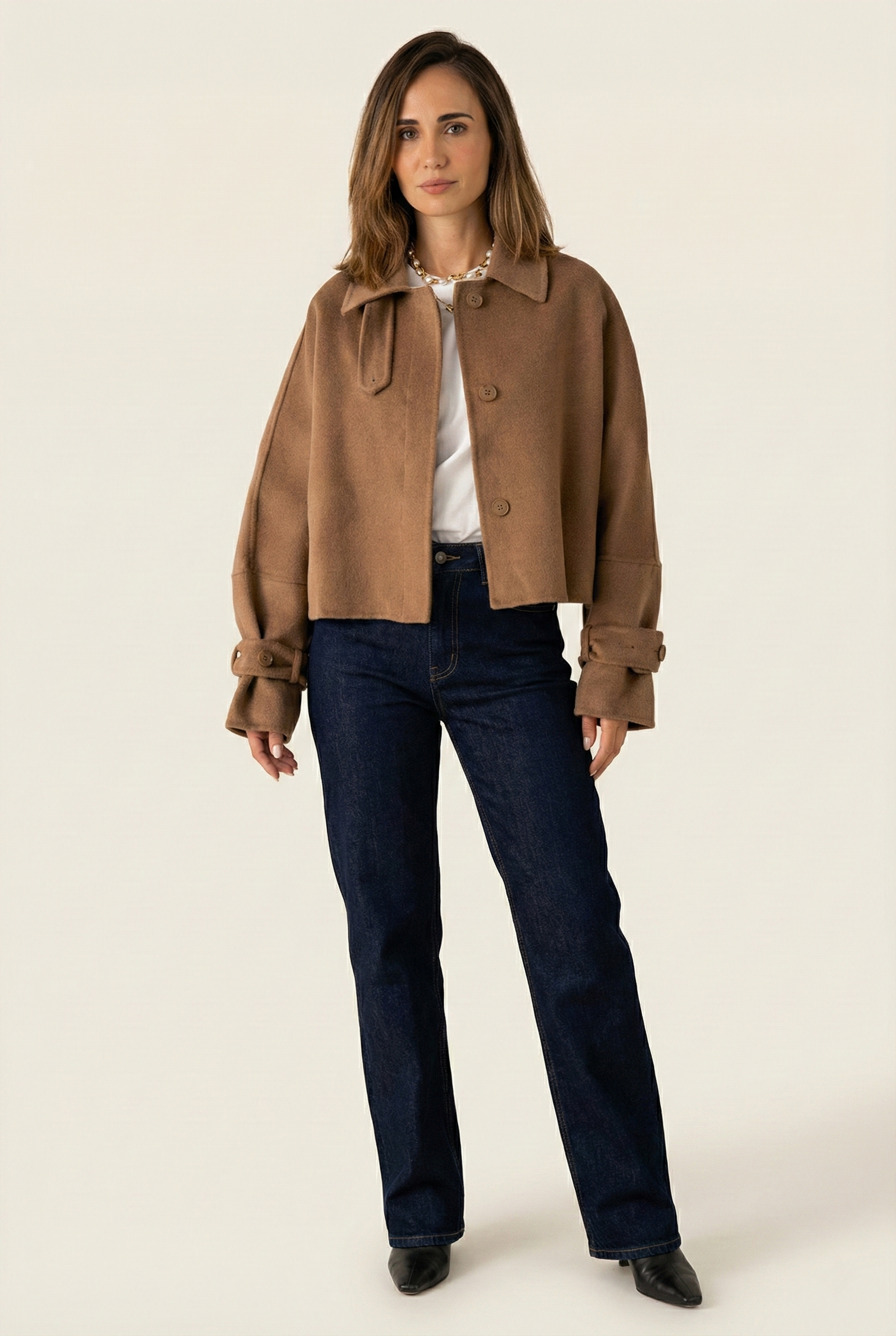 Krótka kurtka wełniana Bruno - double face / ręcznie wykańczana