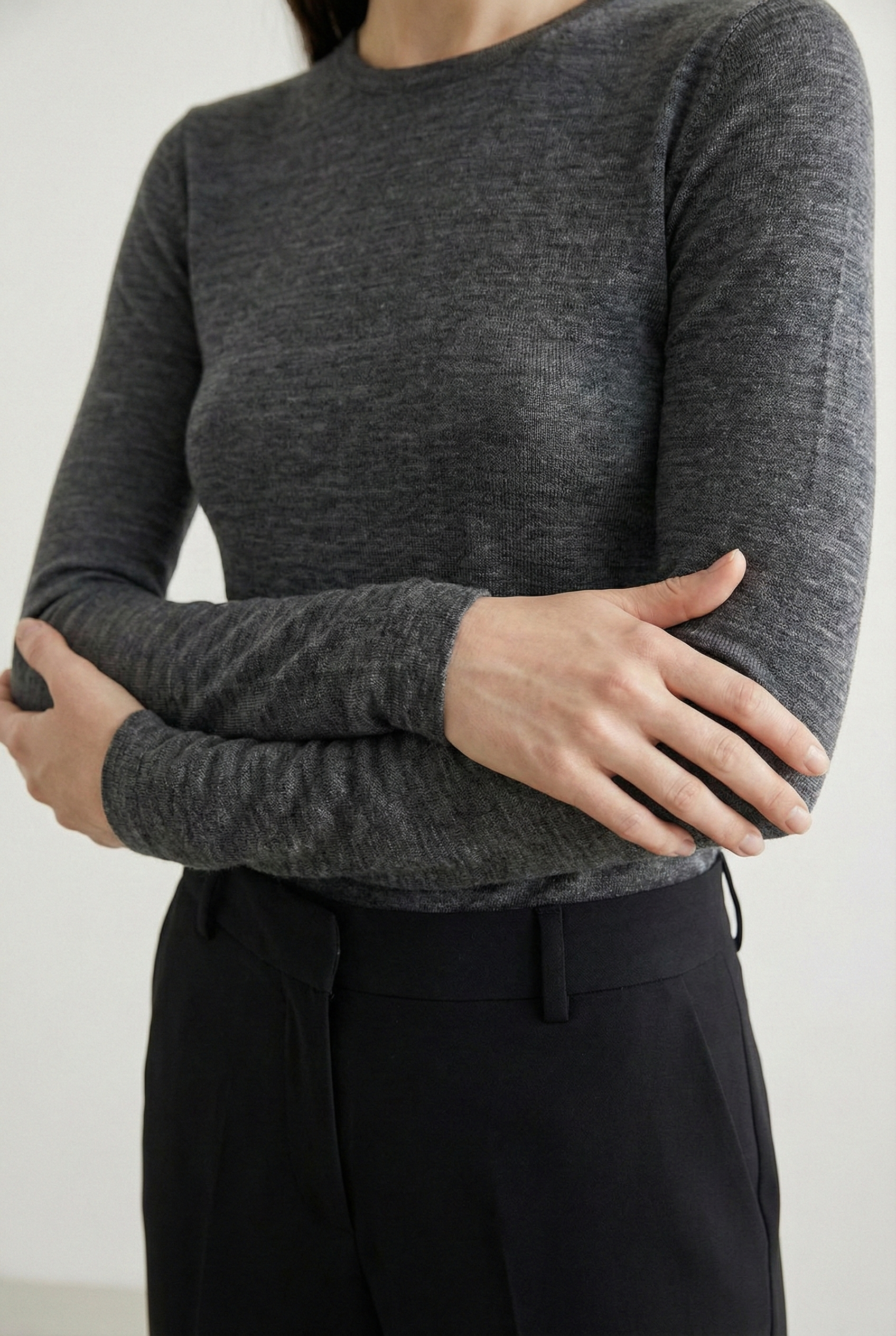 Dopasowany top z długim rękawem Slim Core Merino – wełna merino z elastanem