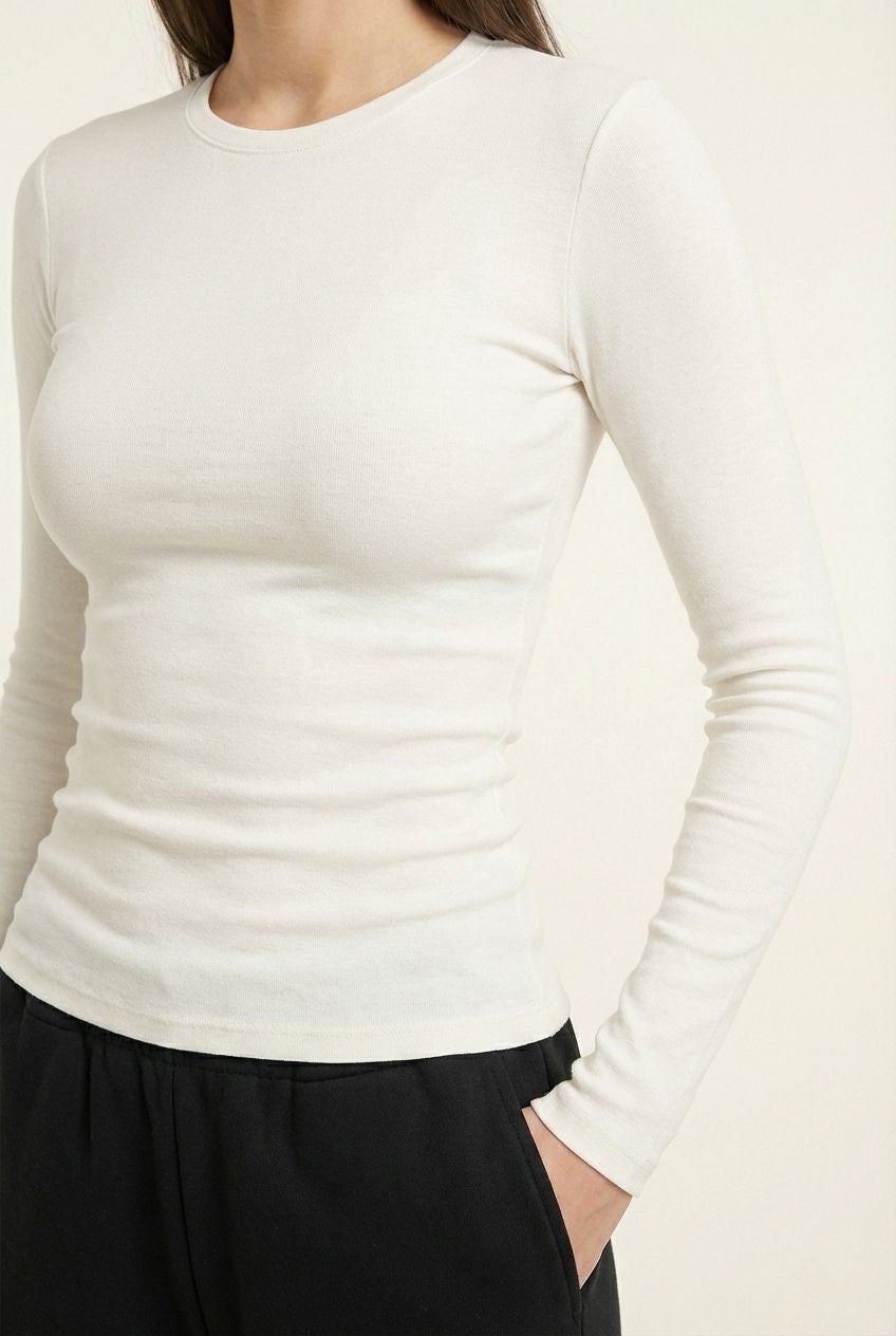 Dopasowany top z długim rękawem Slim Core – Bawełna z elastanem, odporna na mechacenie