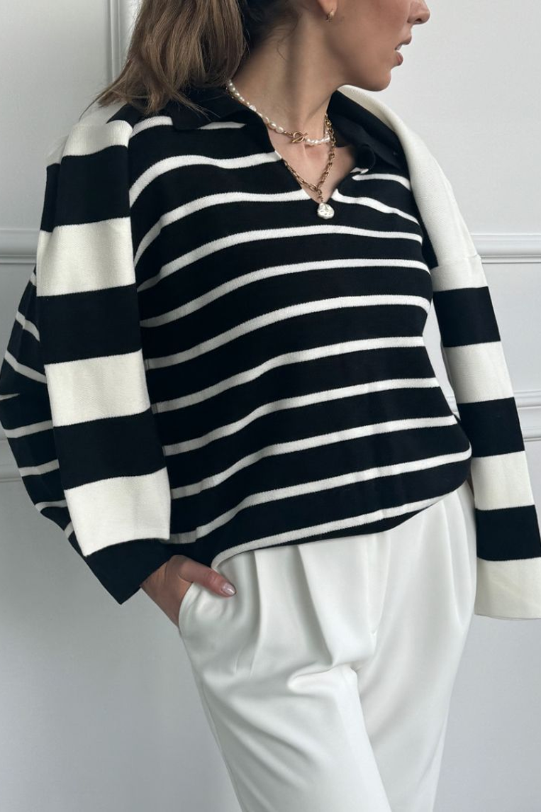 Wiskozowy sweter w marynarskie paski - Pierre