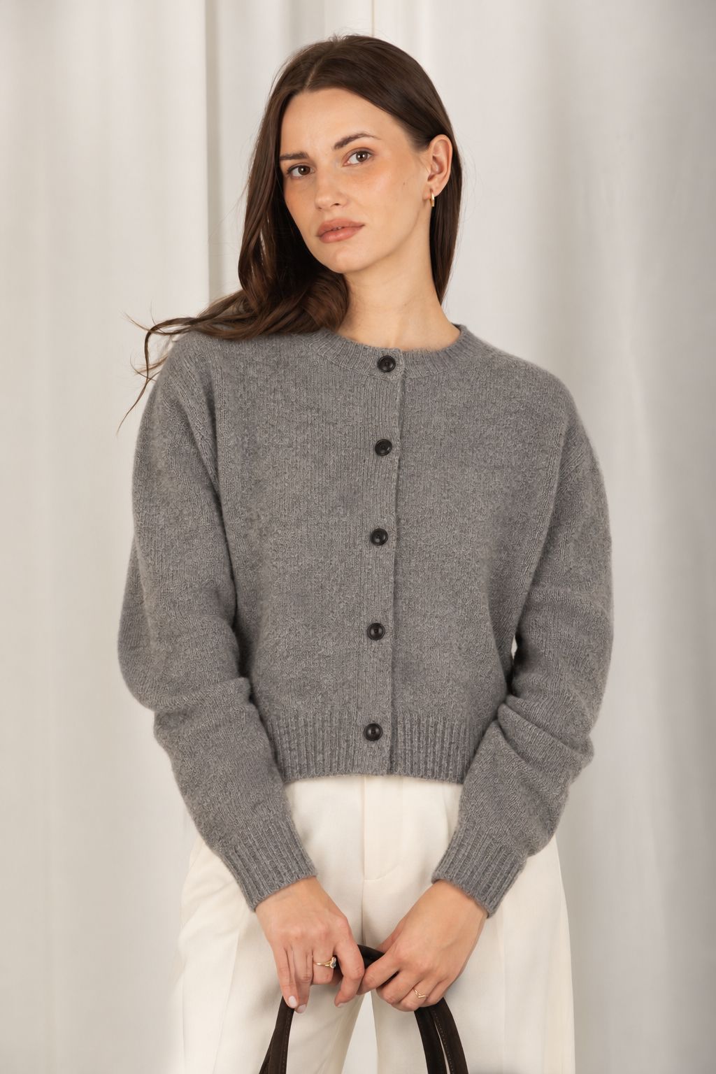 Kardigan damski Mila szary oversize 100% wełna LAÏF
