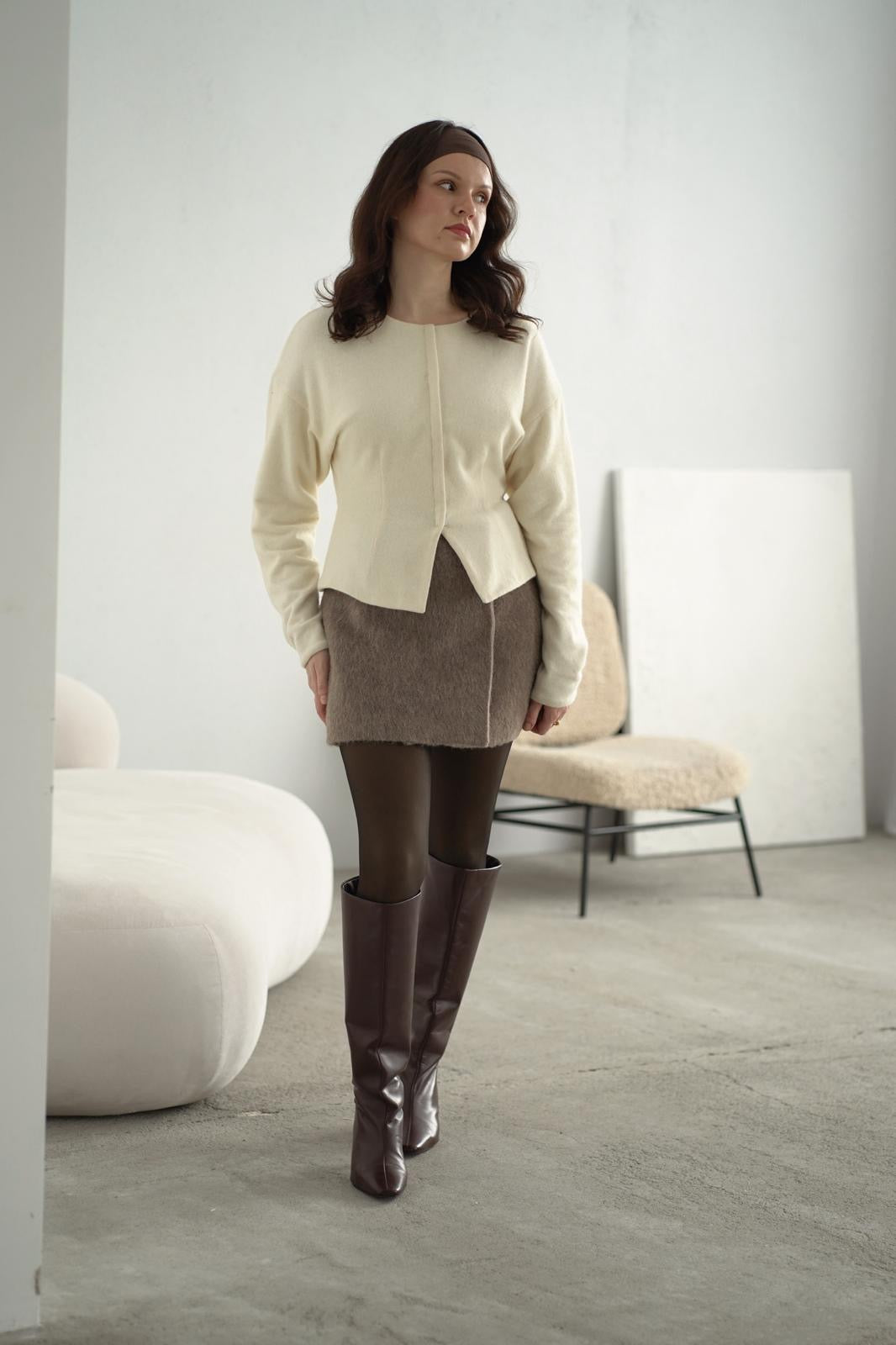 Sweter-żakiet z czystej wełny, rayon i tencel, elegancki kobiecy styl