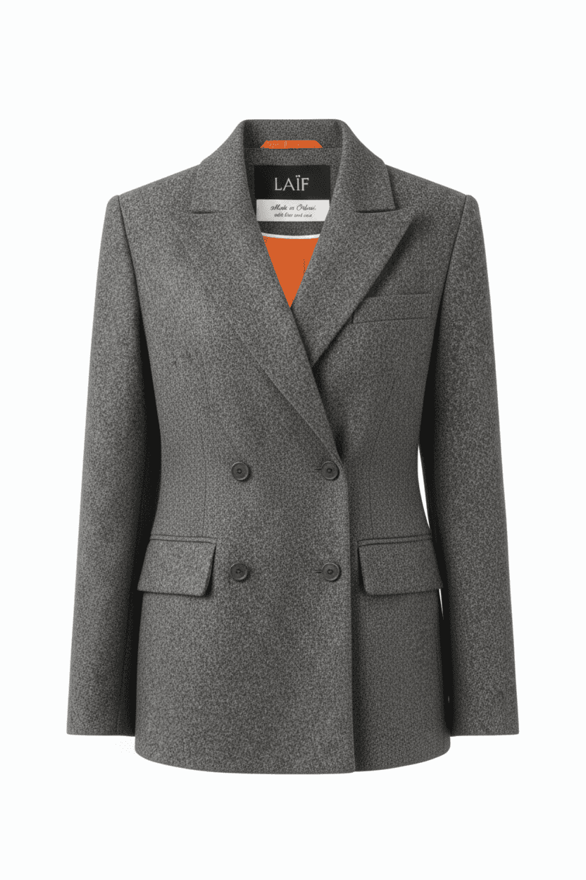 Szara marynarka damska z wełny i kaszmiru, z wykończeniem na podszewce, elegancka odzież w kategorii płaszcze i kurtki