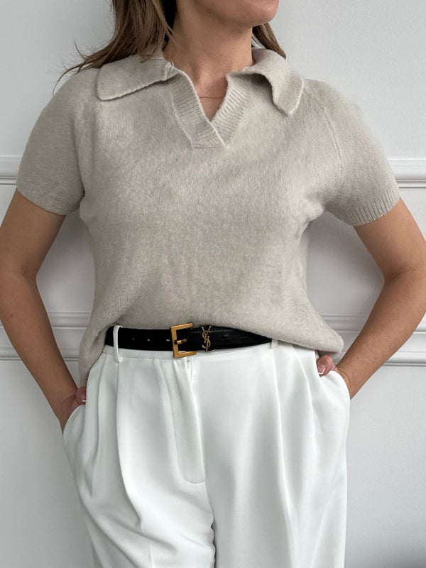 Sweter Polo - sweter z krótkim rękawem z baby alpaki