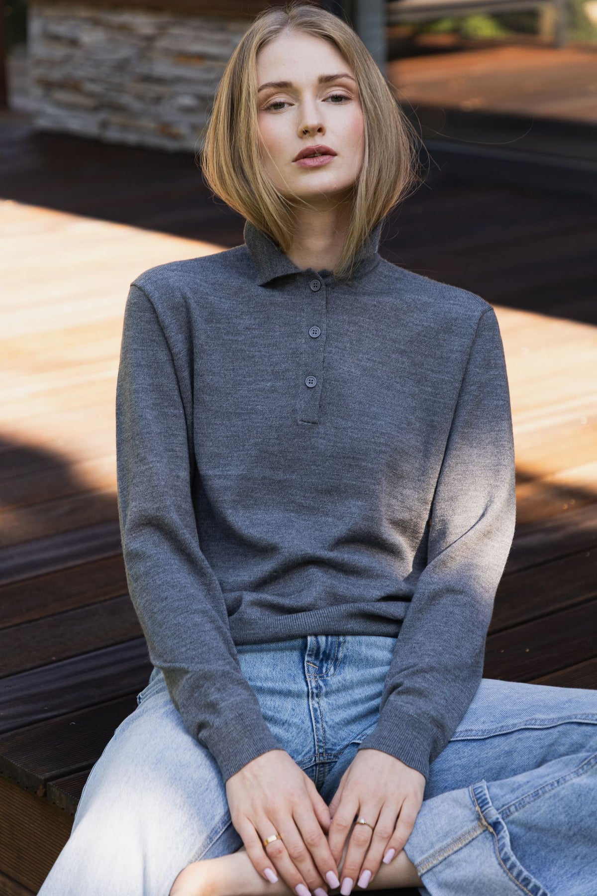 Damski sweter polo ze 100% wełny merino - Soren