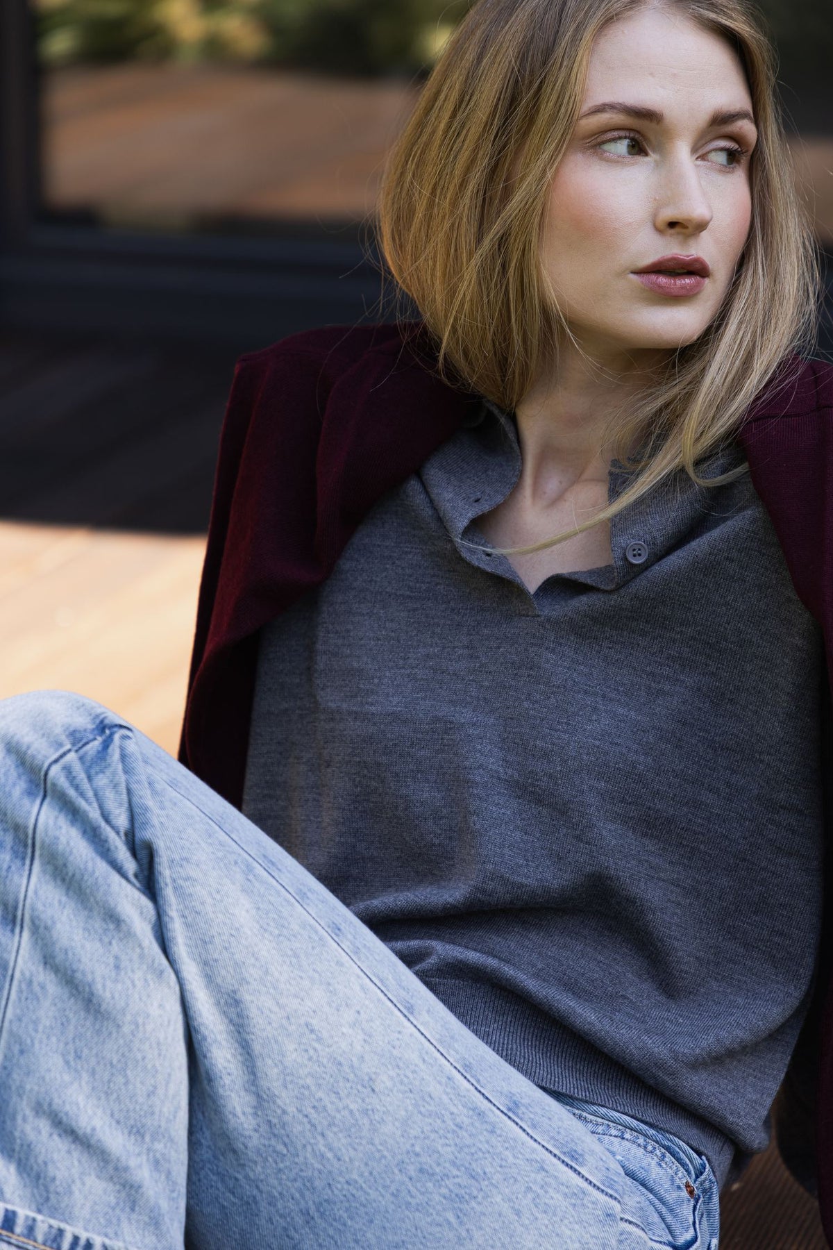 Damski sweter polo ze 100% wełny merino - Soren