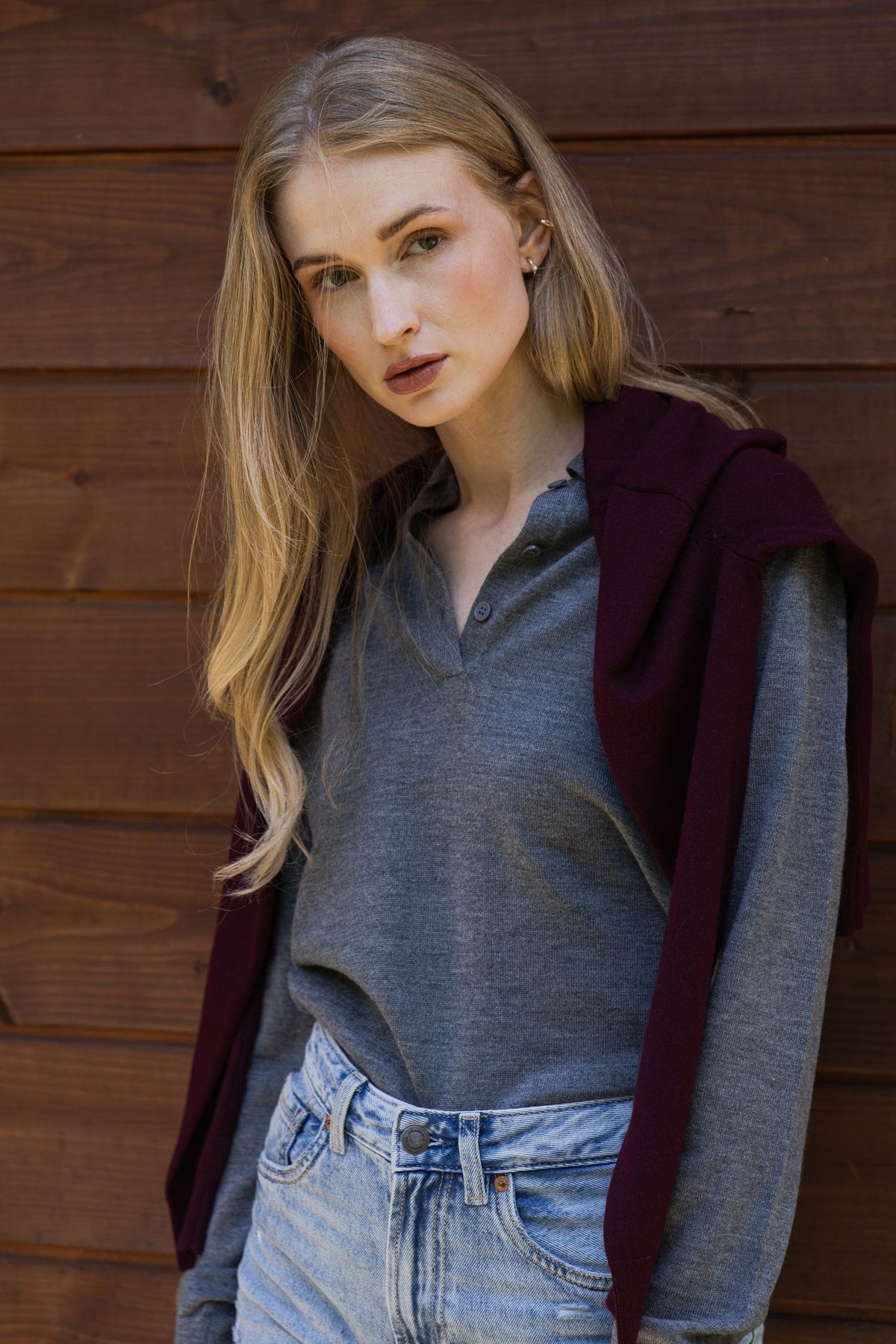 Damski sweter polo ze 100% wełny merino - Soren