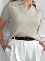 Sweter Polo - sweter z krótkim rękawem z baby alpaki